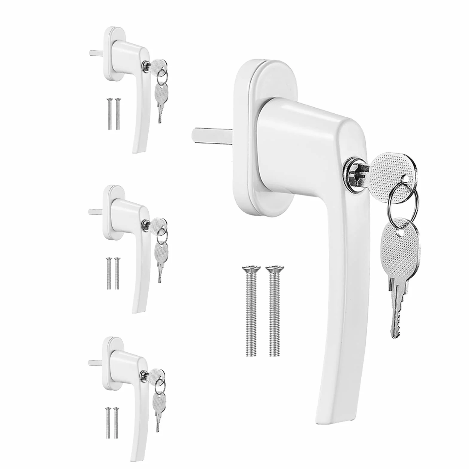 4 tiradores de ventana con cerradura, seguridad para niños con cerradura, para fijación de ventanas, puertas de balcón, puertas de patio, etc. (blanco) (4)