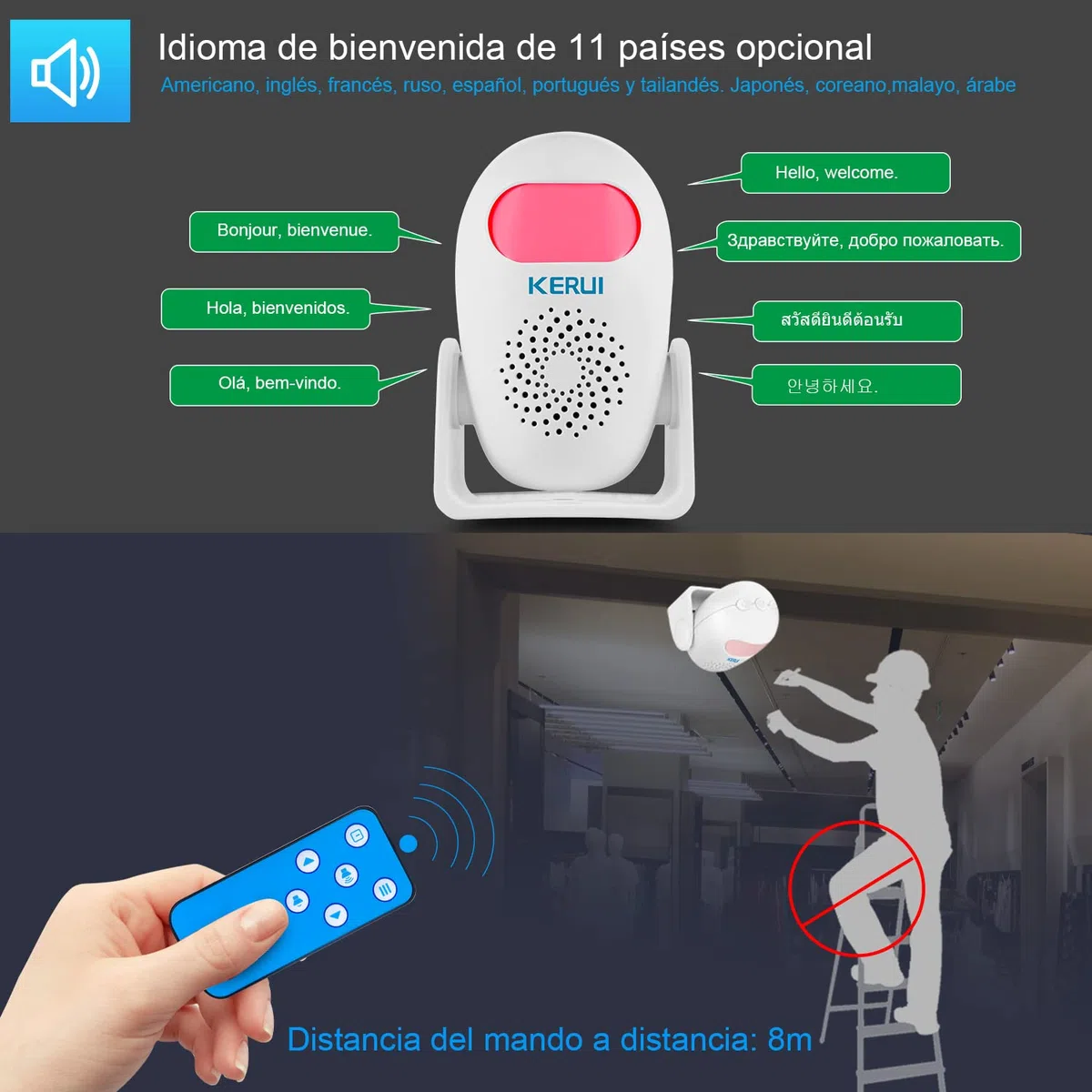 Detector de Paso con Alarma y Sonido, 110 dB, Detector de Movimiento Hue, Apto para LED, Portátil, de Infrarrojos para Exterior, Casa, Entrada