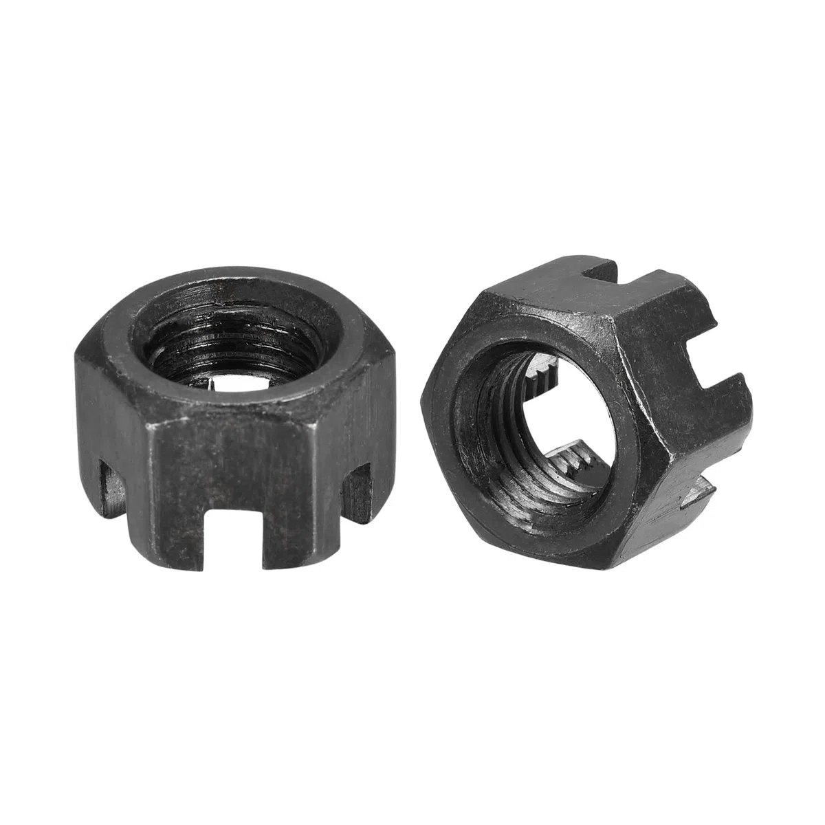 QUARKZMAN M12x1.5mm Tuerca Ranurada Hexagonal, Tuerca Hexagonal de Acero al Carbono Grado 4.8, Negra, 12 Piezas