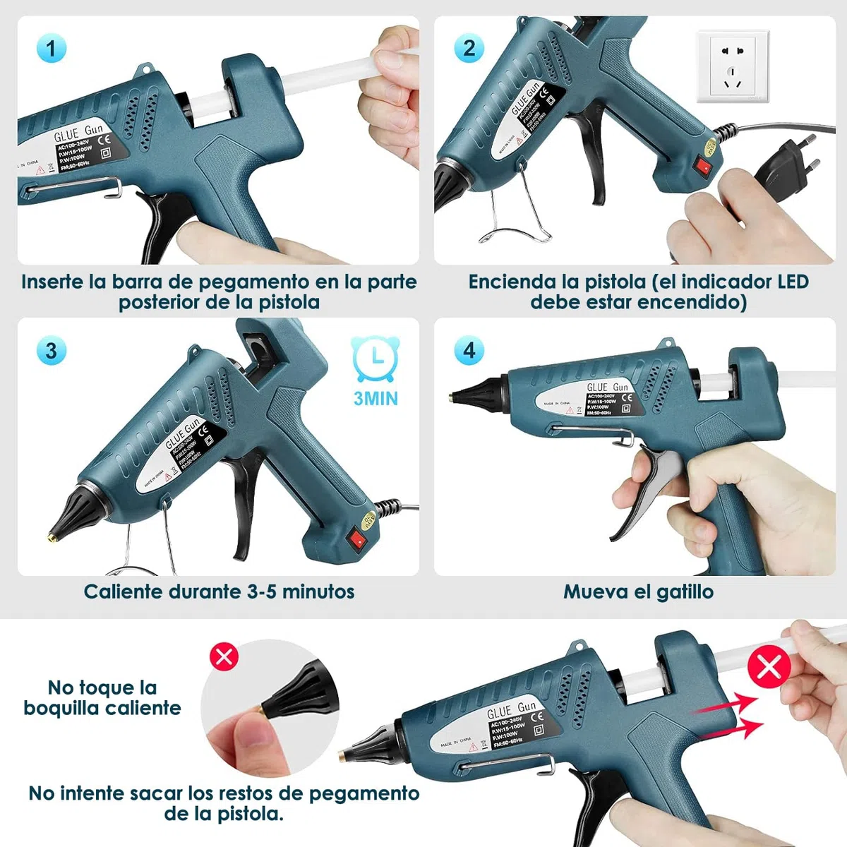 Pistola Silicona Caliente 100W - Pistola Silicona Manualidades Pistola Pegamento Caliente 11mm Barras Pistola de Silicona Caliente
