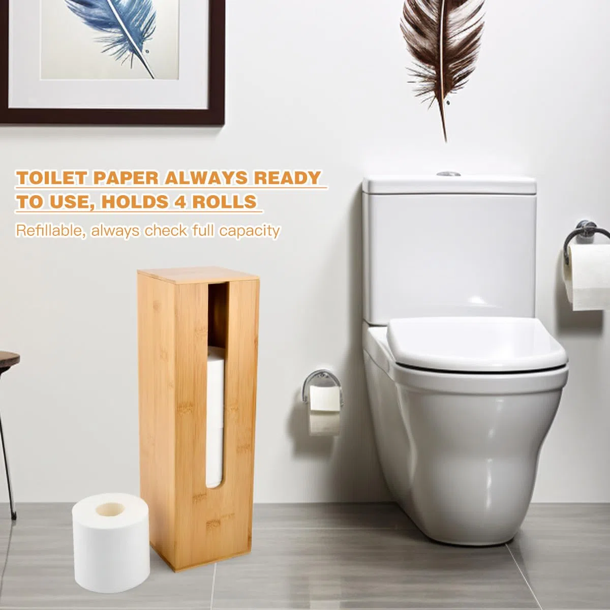 Almacenamiento de Papel Higiénico de Bambú, Soporte de Papel Higiénico de Bambú Guarda Rollos Papel Higienico Porta Rollo Papel de Baño Portarrollos Baño