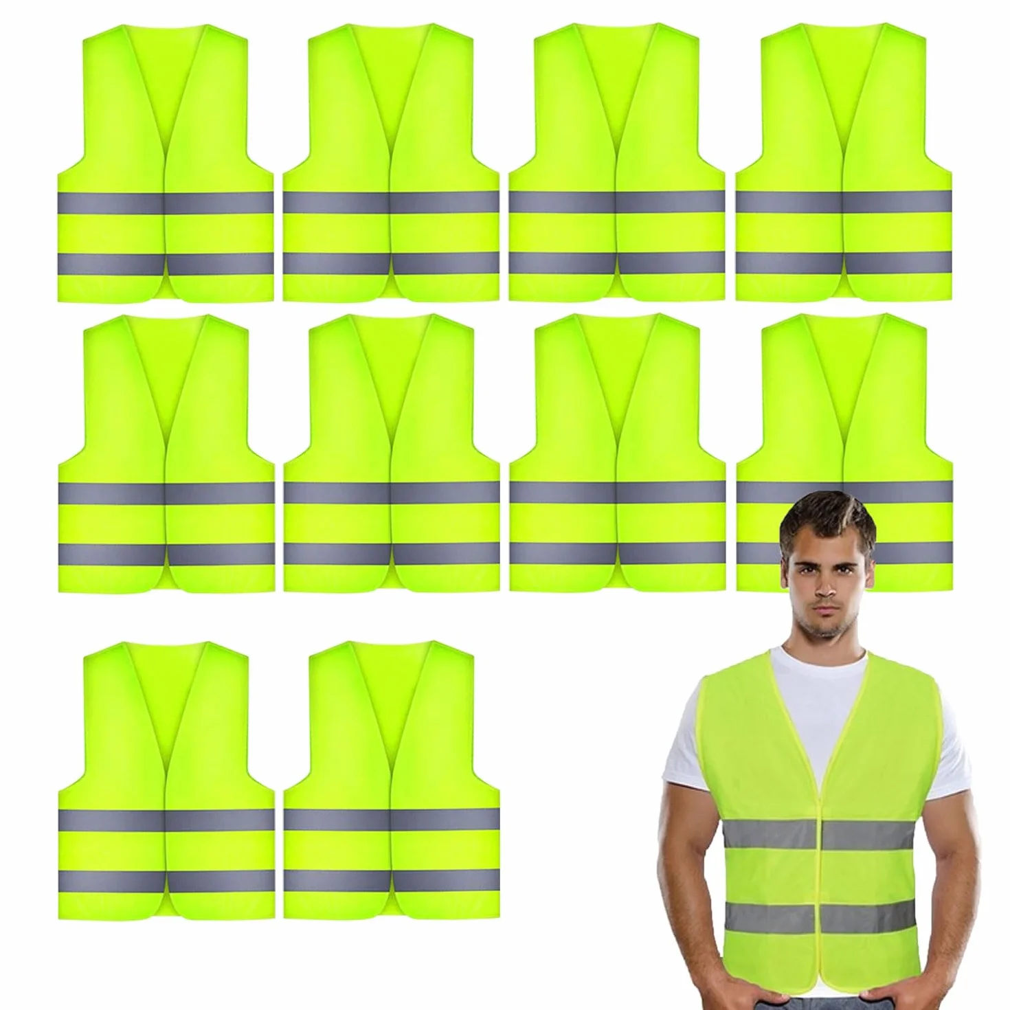 Chaleco Reflectante,10 PCS Chaleco de Seguridad,Chaleco de Seguridad de Alta Visibilidad,Amarillo Fluorescente,para Correr Moto Bicicleta de Seguridad Unisex