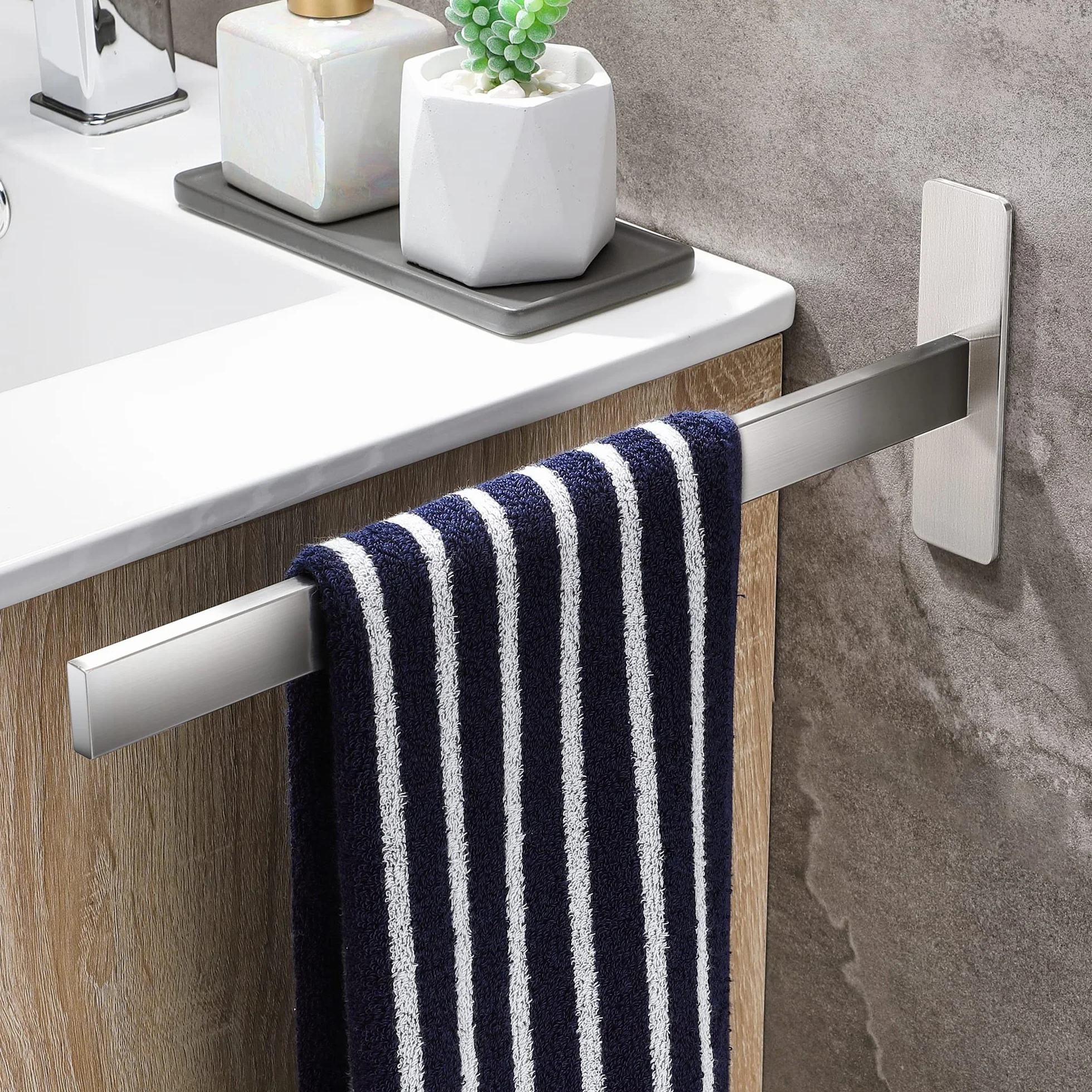Toallero de Baño Sin Taladro Acero Inoxidable 39CM Adhesivo Pared Cuadrado Cepillado