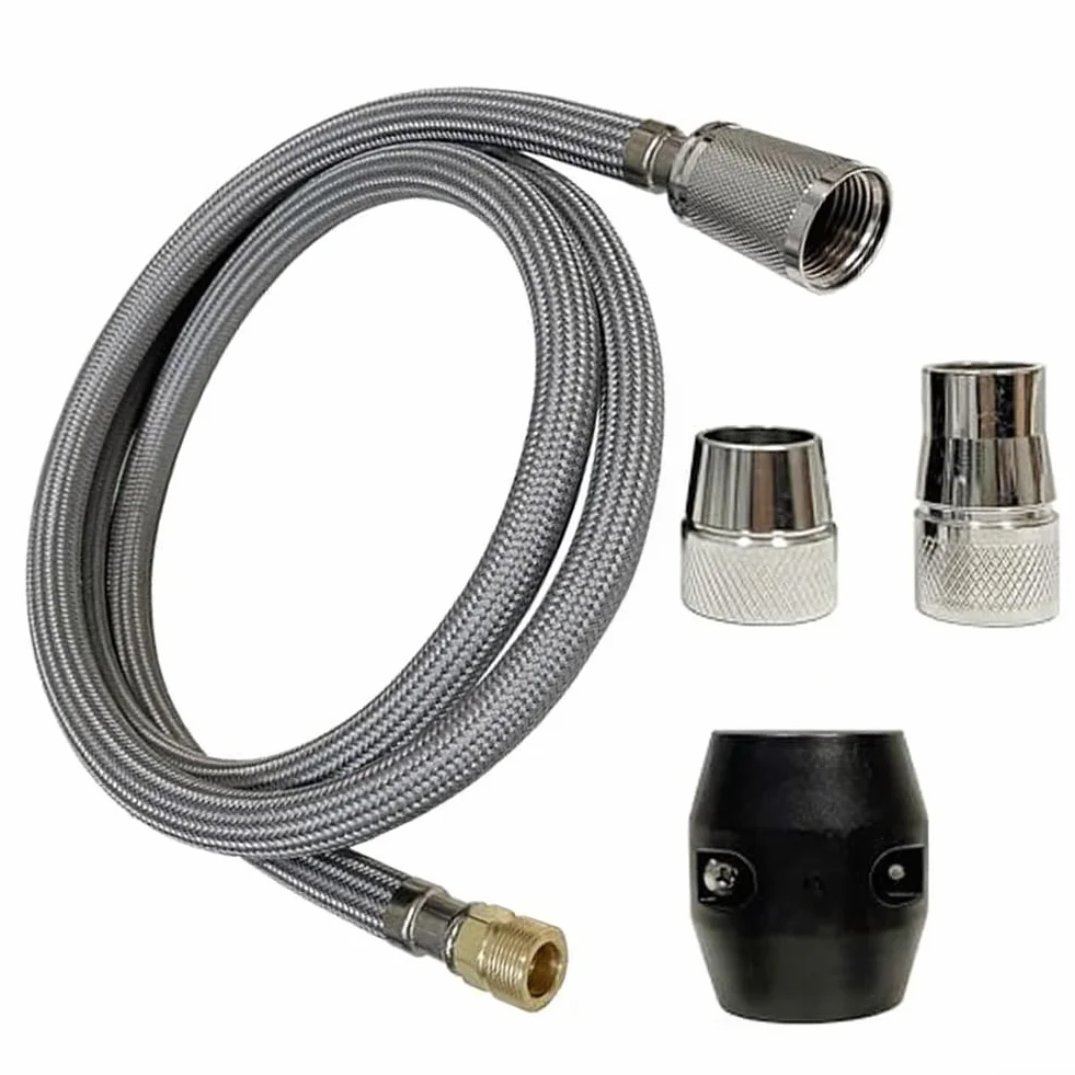 Kit de repuesto de manguera de grifo de cocina extraíble, diseño flexible de nailon y metal de 59 pulgadas con conectores de latón resistentes a fugas, bola y 3 adaptadores para modelo