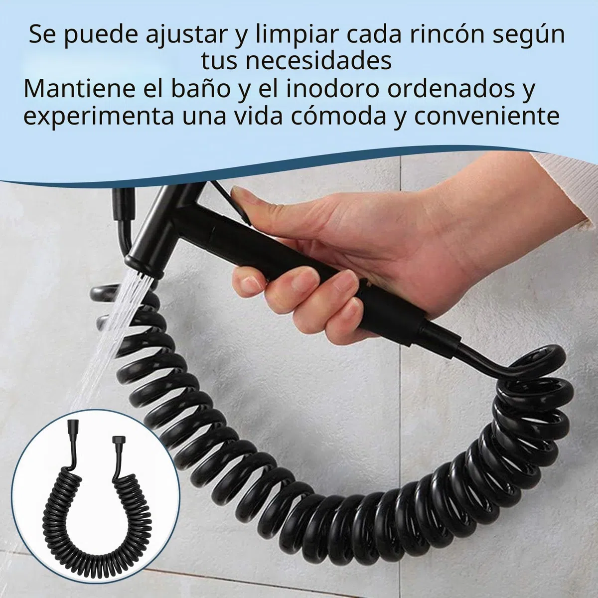 5 Metros Manguera Ducha, Cable Ducha Telescópica Flexo Ducha con Resorte Manguera En Espiral Manguera de Agua Latiguillos Grifo Lavabo Baño para Mano Bidét(Negro)