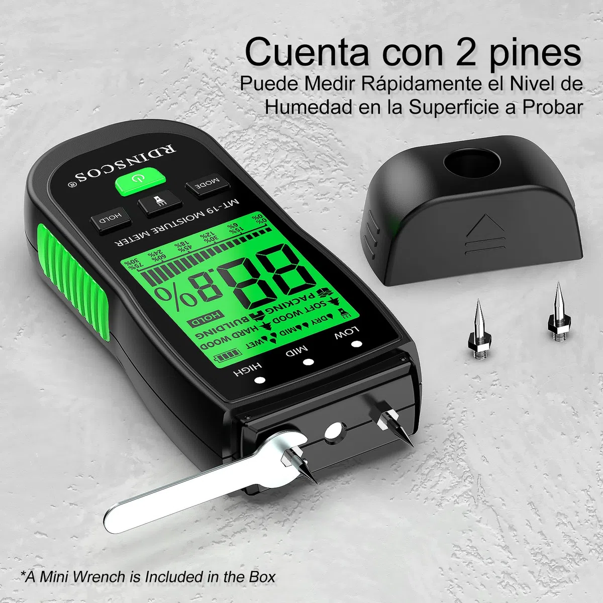 RDINSCOS Medidor de Humedad con Pantalla LCD,Detector de Humedad con Botón HOLD,Alarma para Paredes de Yeso/Madera