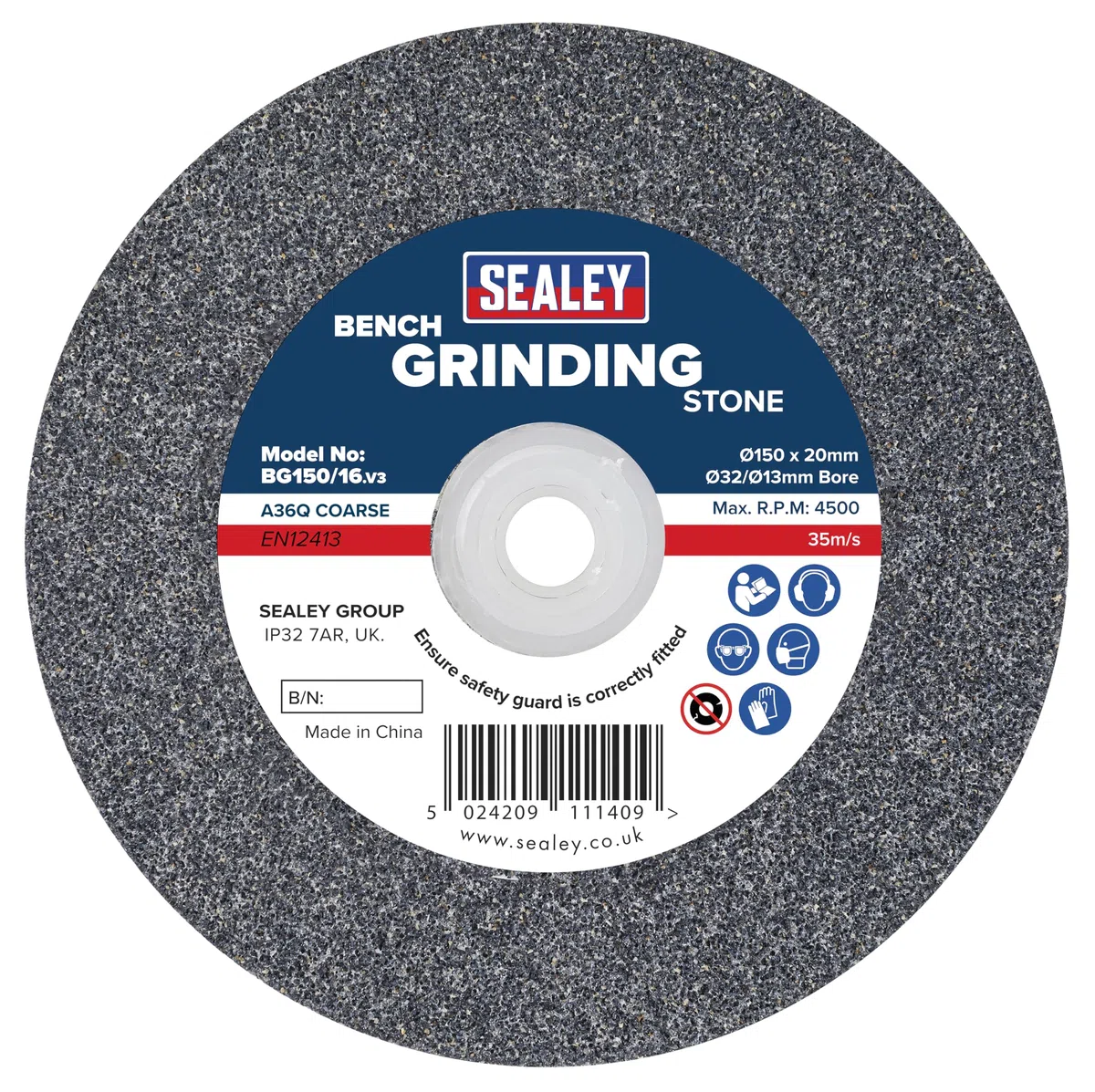 Sealey BG150/16 moler piedra 150 x 20 mm, 32 (13) mm Bore a36q grueso