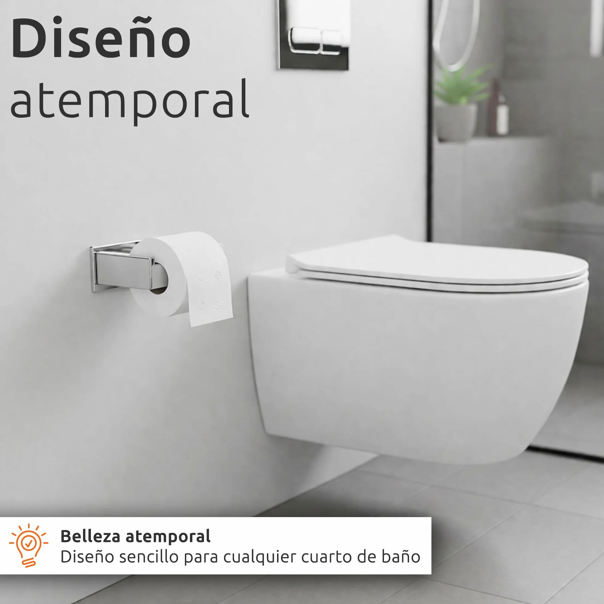 ECENCE Portarrollos Papel Higiénico Adhesivo Baño Acero Inoxidable 304 en Cromo + Material de Montaje, Soporte Papel Higienico, diseño Cuadrado