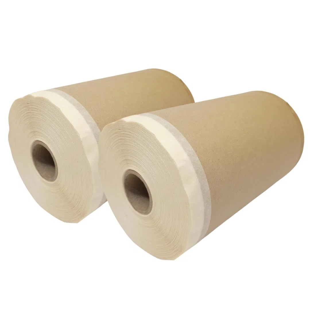 Cinta adhesiva carrocero con papel para trabajos de pintura y renovacion. (2 Rollos 15cm x 45METROS) Cinta pintor para enmascarar y proteger de forma facil
