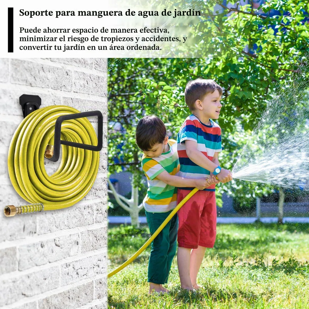 2 Piezas Soporte Manguera Jardin, de Montaje en Pared, Gancho de Almacenamiento Resistente para Jardín y Patio Exterior