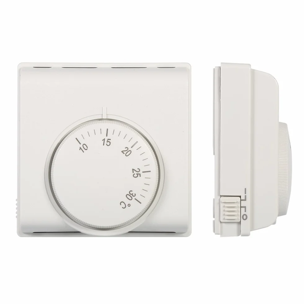 Termostato de Ambiente Controlador de Temperatura mecánico de Ambiente Interruptor de termostato con 2 Tornillos para Aire Acondicionado Central Nuevo 220 V Blanco (0.276 * 0.276