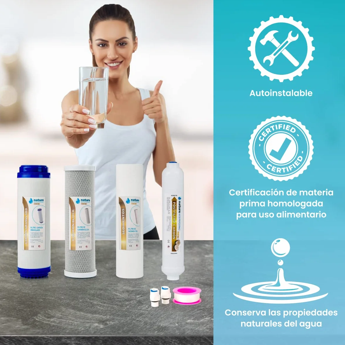 Nature Water Professionals Kit de 4 Filtros Universales para Osmosis Inversa 5 Etapas