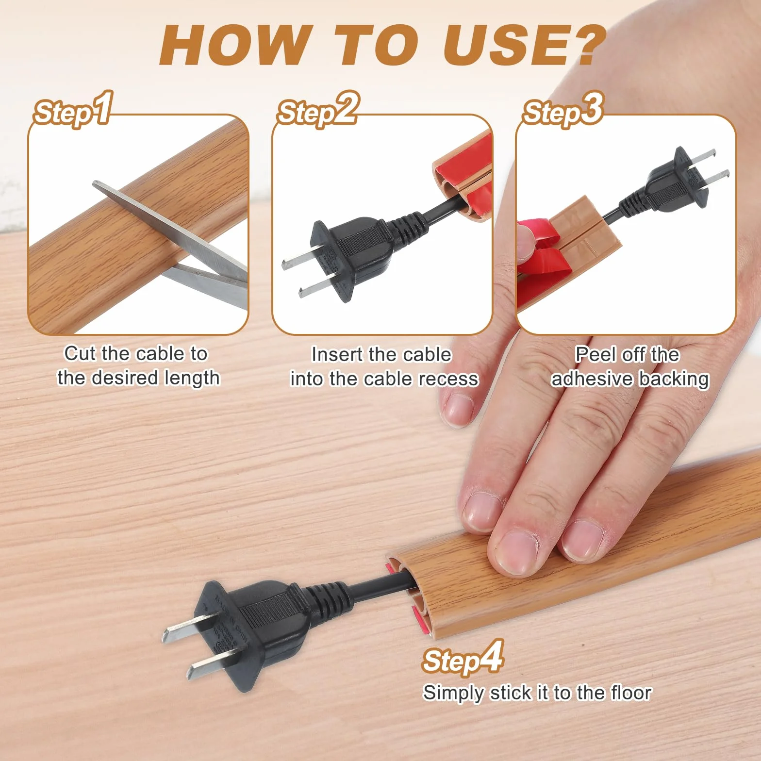 PATIKIL Canaletas para Cables Adhesiva, 2cm x 3 Metros PVC Pasacables Protector de Suelo Cable Cubierta Flexible Ocultador para Hogar Escritorio Oficina Almacenes, Marrón