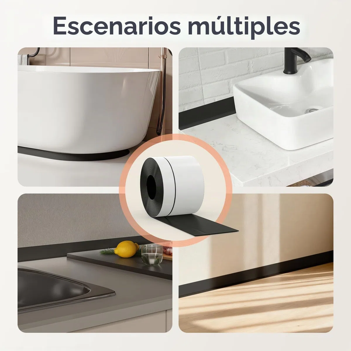 Rodapié Flexible Autoadhesivo, 5 Metros 50x20mm Plegable para Cocina, Baño y Pared, Decorativo, Resistente a Los Rayos UV, Negro