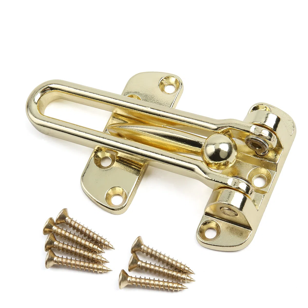 HASWARE Barra oscilante de seguridad para el hogar, aleación dorada, antirrobo, para puerta delantera e interior, tope de puerta de refuerzo a prueba de niños (dorado)