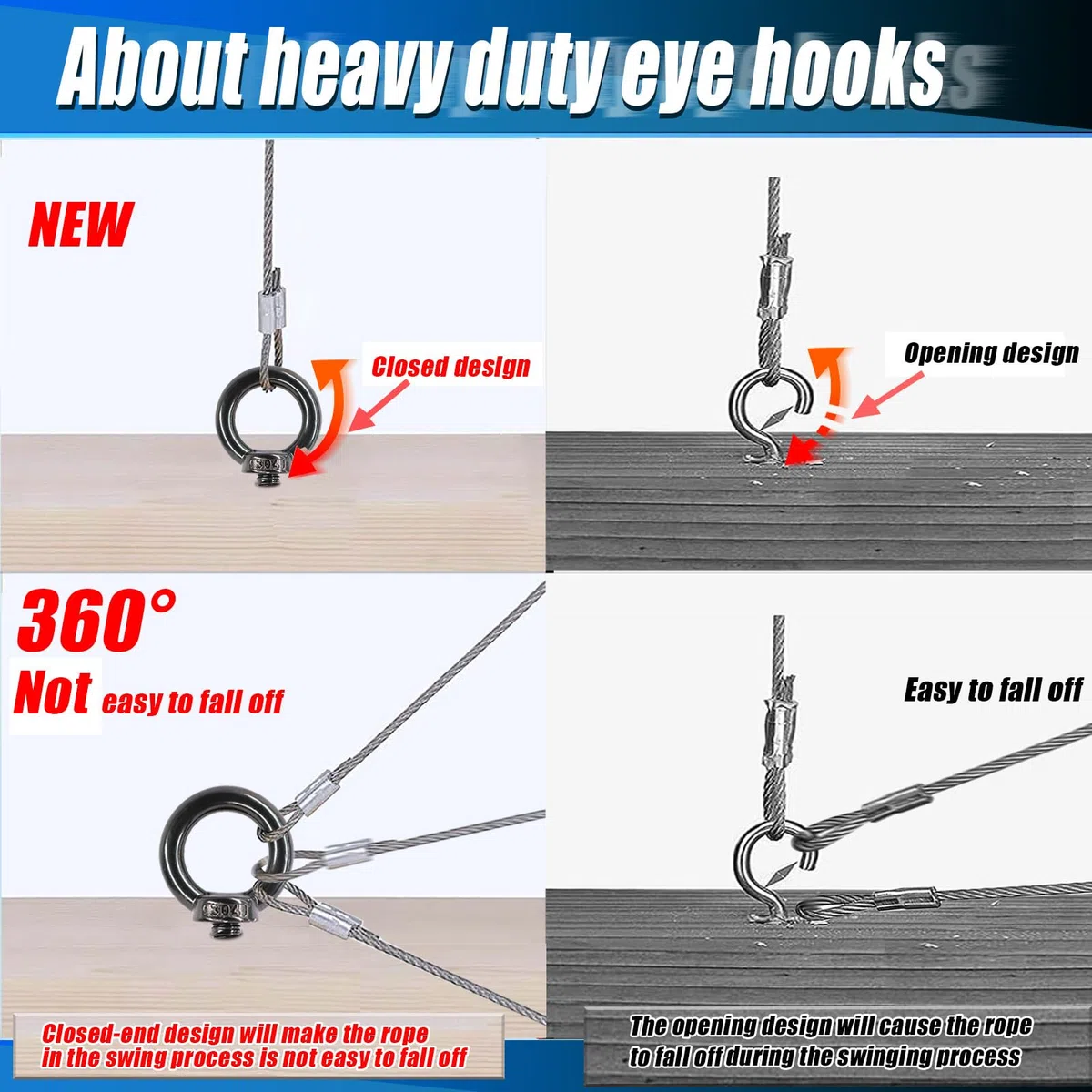 OHIYO Ganchos de ojo resistentes de 5.5 pulgadas M10 autorroscantes con capacidad de carga de 750 libras, ganchos de ojo de rosca resistentes para soporte de hamaca, silla columpio, yoga, usos pesados