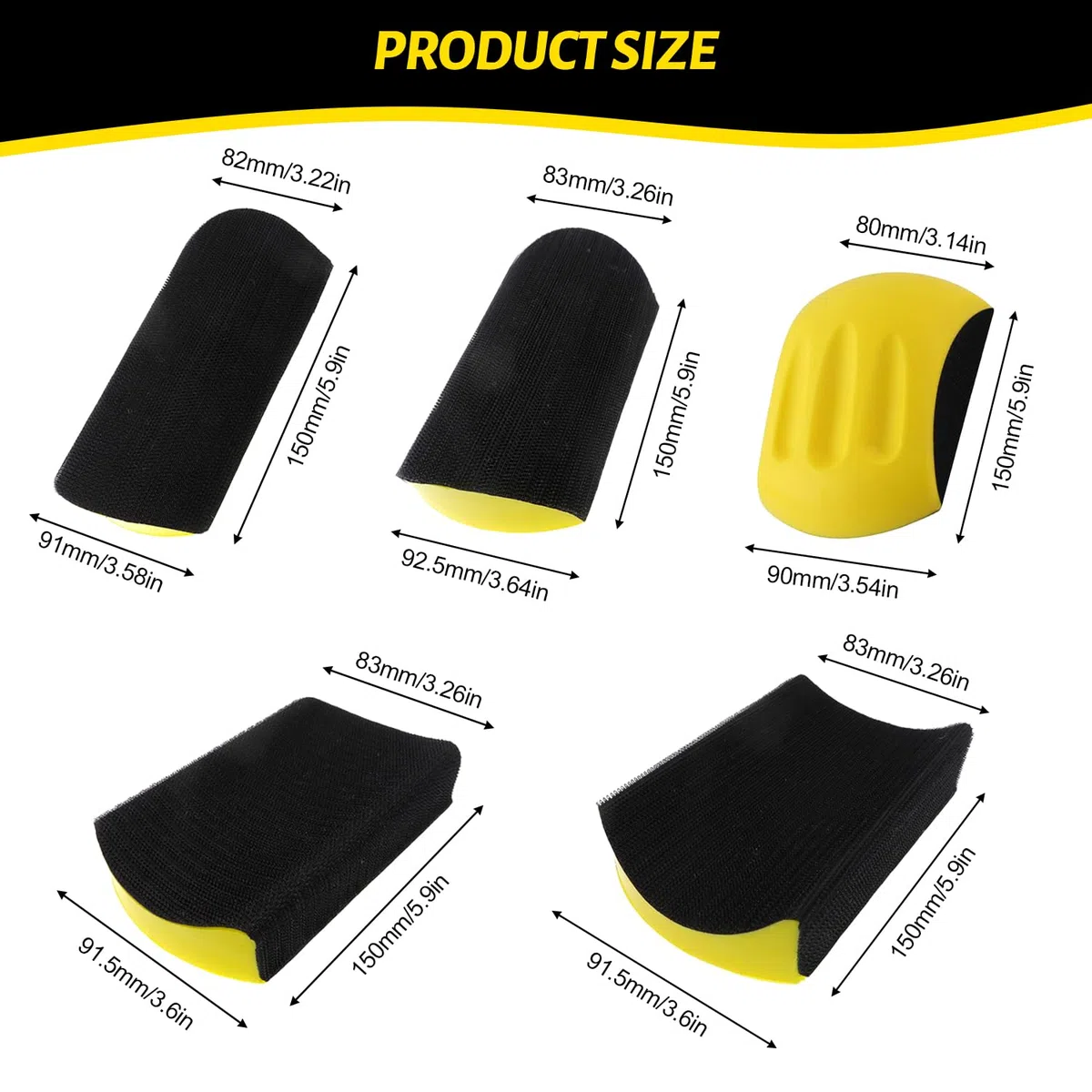 5 Piezas y 6 Pulgadas Taco de Lijado Manual, Espuma de PU + Plástico, Mango Ergonómico, para Pulir Madera y Lijado Fino, Adecuado para Madera, Azulejos, Metal, Vidrio (Amarillo)