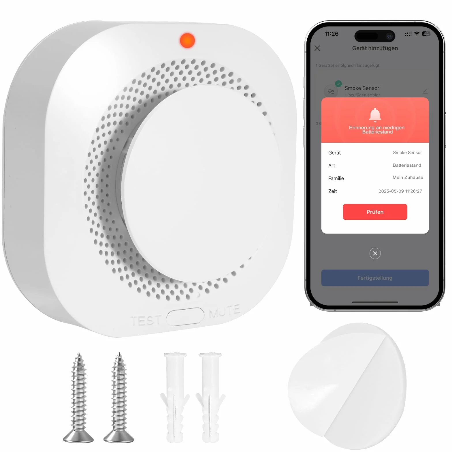 Detector de Humo Wi-Fi con Batería de 10 Años, App y Montaje Magnético, 1 Pieza