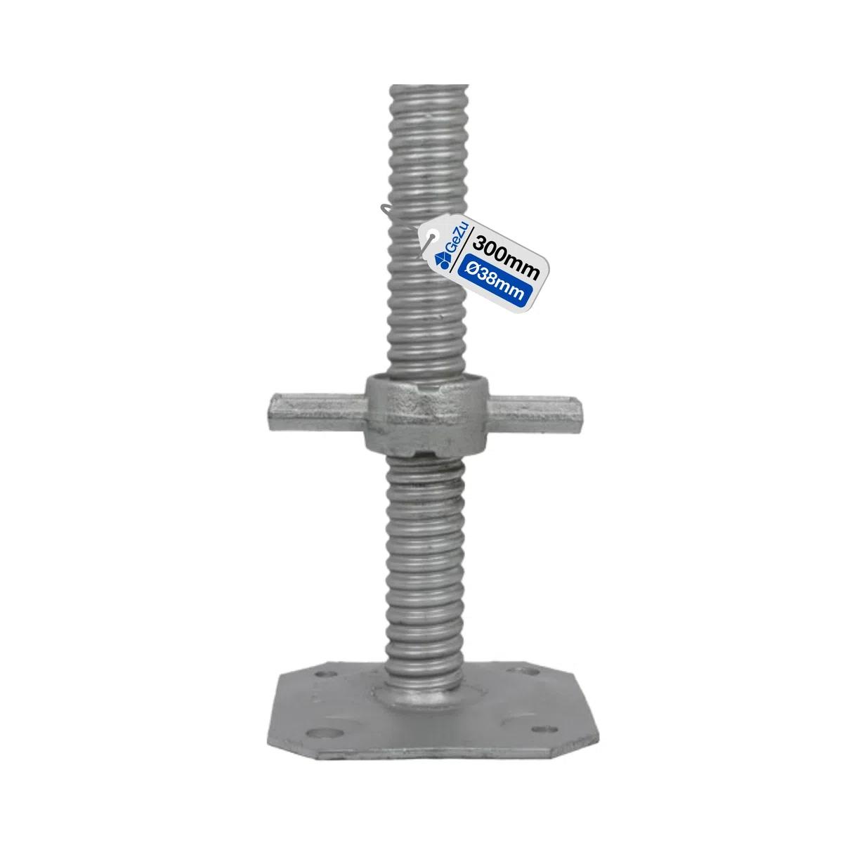 GeZu Impex Gato de Base para Andamios 300 x 38 mm Electrochapado Ajustable en Altura Gato de Nivelación con Tornillo para Base de Andamio