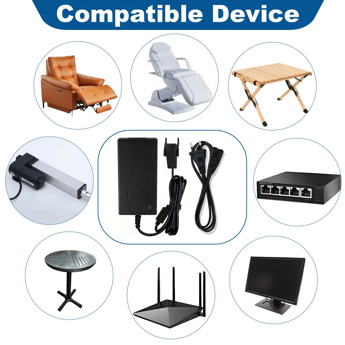 Transformador 29V 2A para Silla Elevadora Transformador Sillon Reclinable Eléctrico Compatible con ZBHWX-A290020-A Fuente de Alimentación AC/DC con Cable 90cm para Limusinas Okin con Cordón Anillo