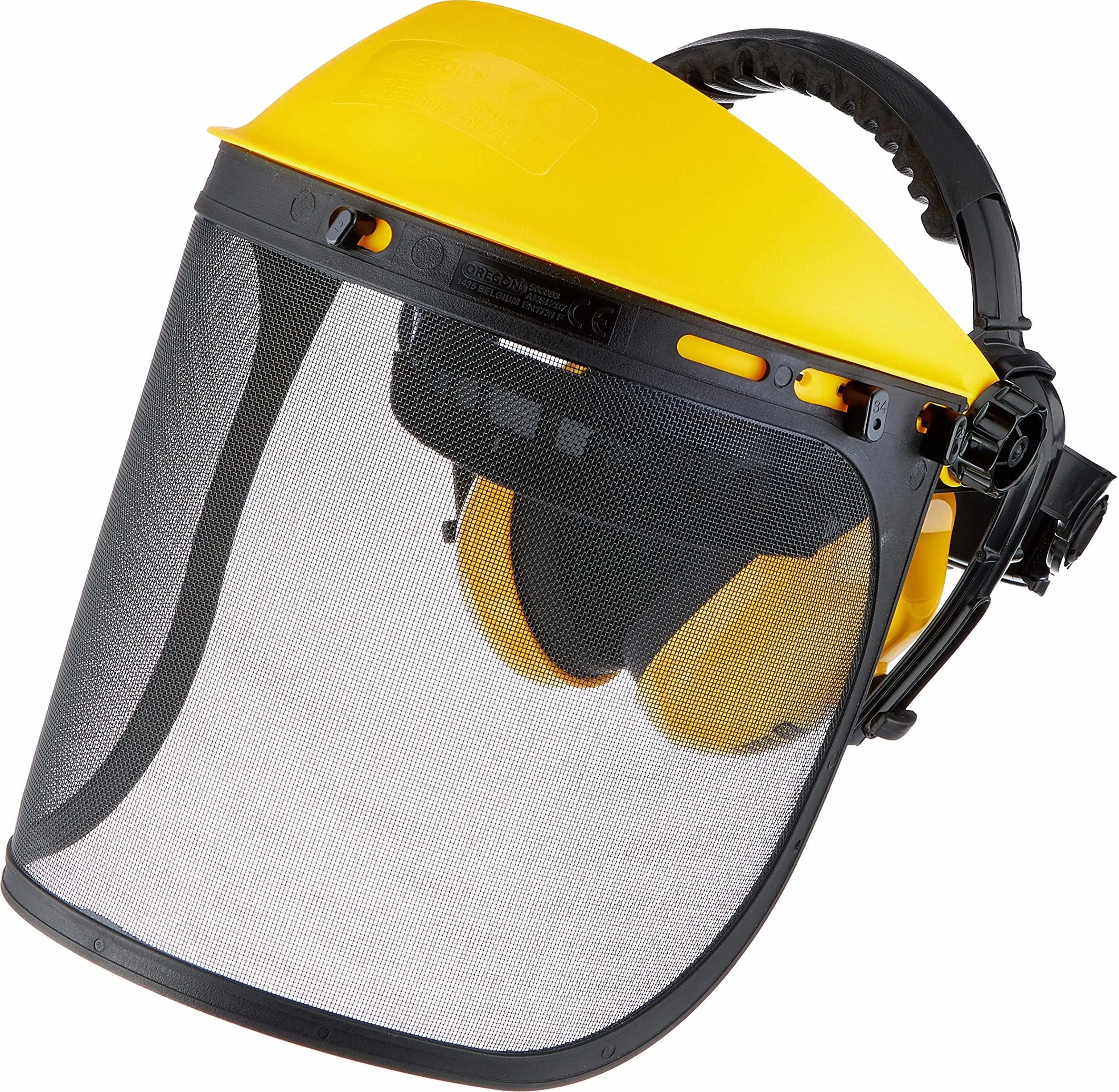 Oregon Visera con Malla Metálica y Orejeras Integradas, Protección Facial Ajustable con Protección Auditiva