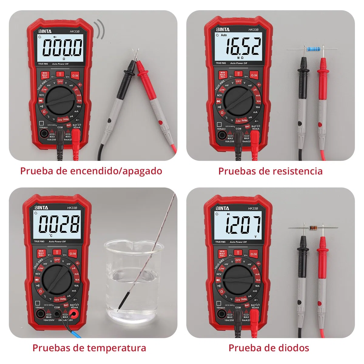 BINTA Multímetro Digital 2000 Cuentas Polimetro Digital, Mide Tensión CA/CC, corriente CA/CC,Temperatura, Prueba de Diodos, Continuidad, Resistencia con Cables de Prueba