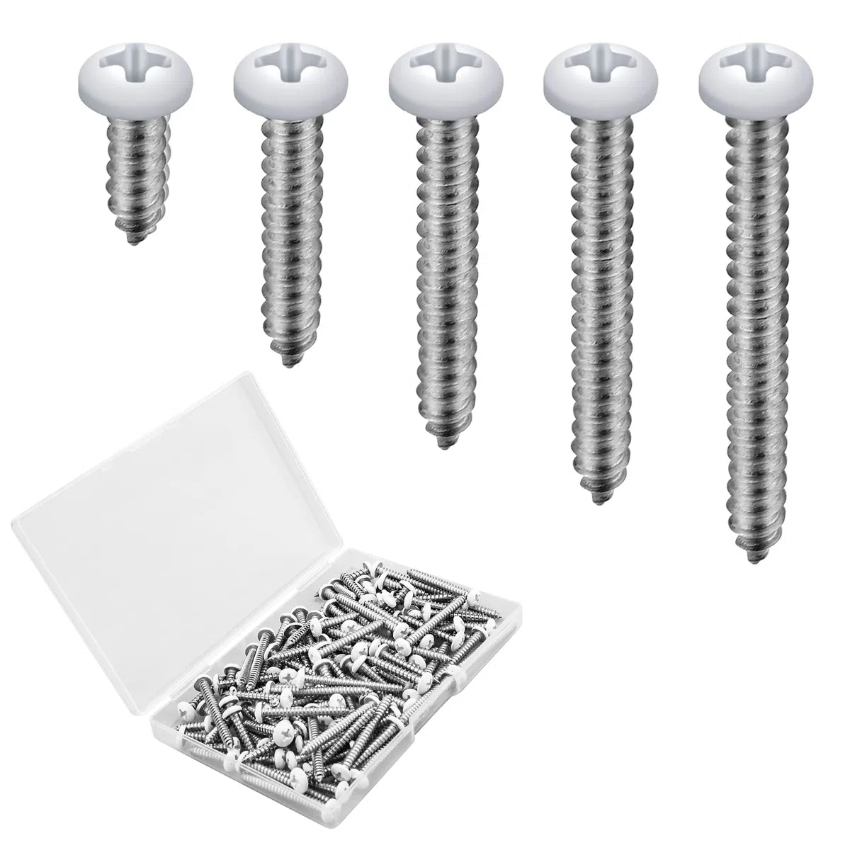 AIEX 125 Piezas Tornillos Blancos Cabeza Plana, Tornillos Autorroscantes Tornillos Autorroscantes Metal para Reemplazo de Cubiertas de Interruptores de Placas de Pared