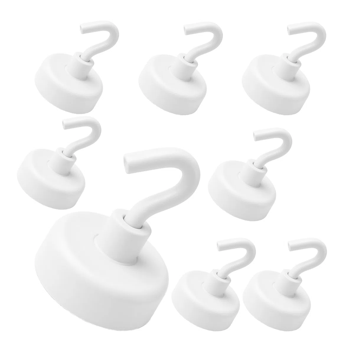 Paquete de 8 ganchos magnéticos compactos de esmalte blanco, 1 pulgada de diámetro, 1.5 pulgadas de largo (MHHH9X8)