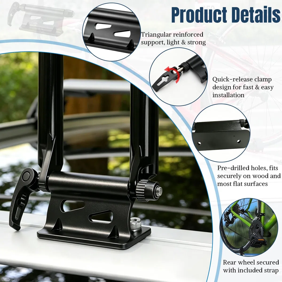 1 Soporte para Horquilla de Bicicleta Aluminio Accesorio Porta Bicicleta para Coche para Cierre rápido 9 mm con Cinta de Velcro y Tuercas para fijación Segura en tableros de Madera y Suelos de Garaje