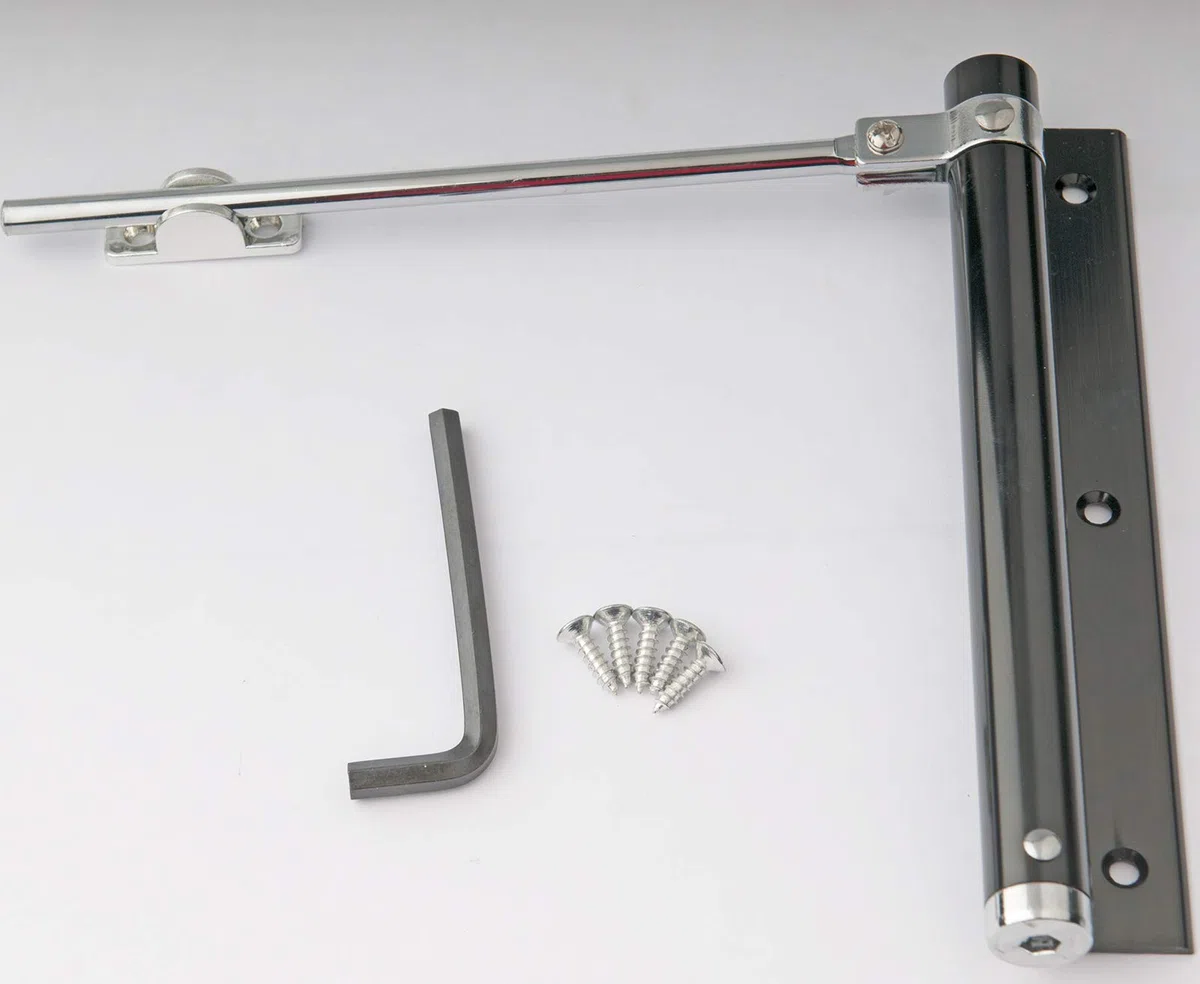 Cierrapuertas livianos de aleación de aluminio, livianos como una pluma, con resorte, ajustables, montados automáticamente para uso residencial y comercial (180 mm negro con 5 tornillos)