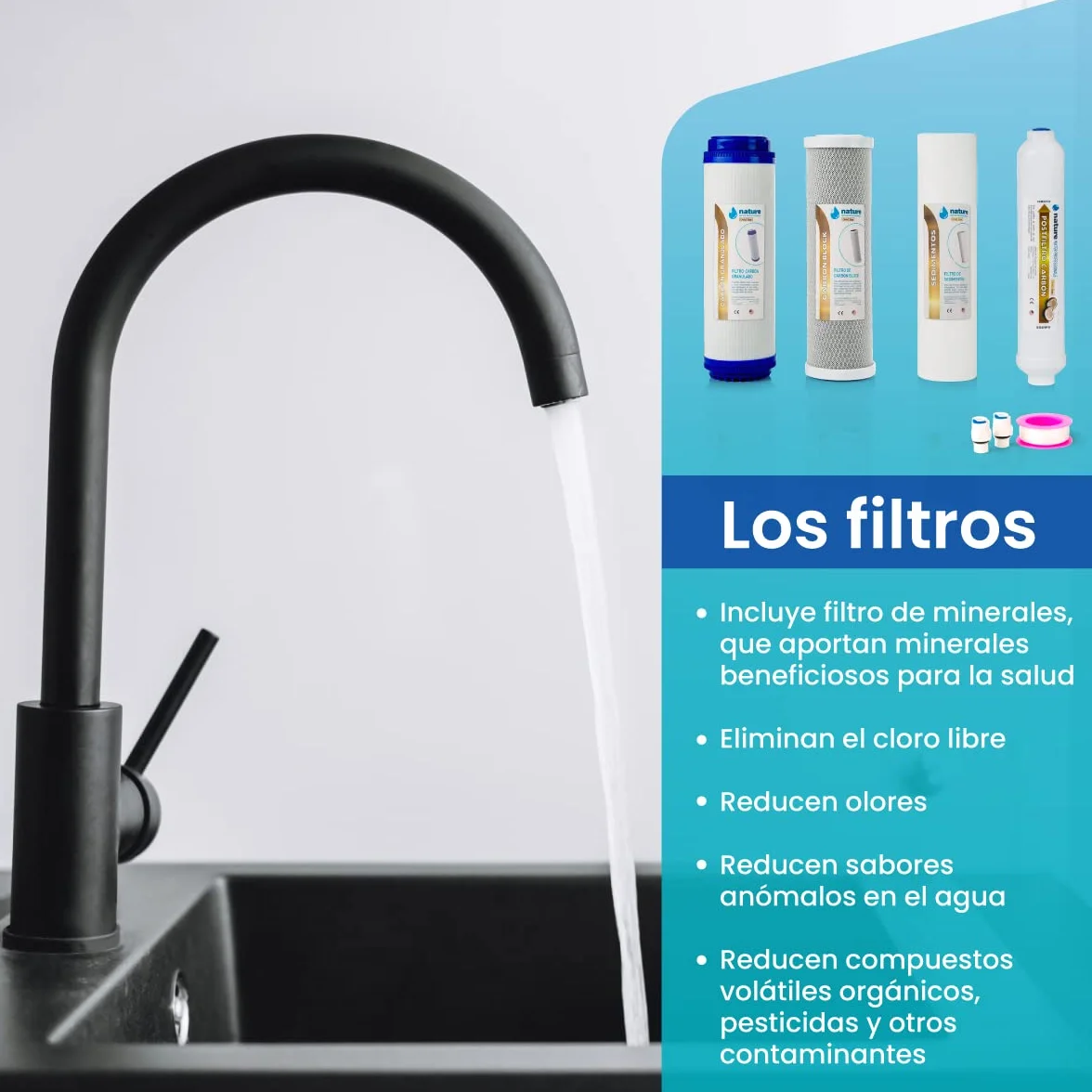 Nature Water Professionals Kit de 4 Filtros Universales para Osmosis Inversa 5 Etapas