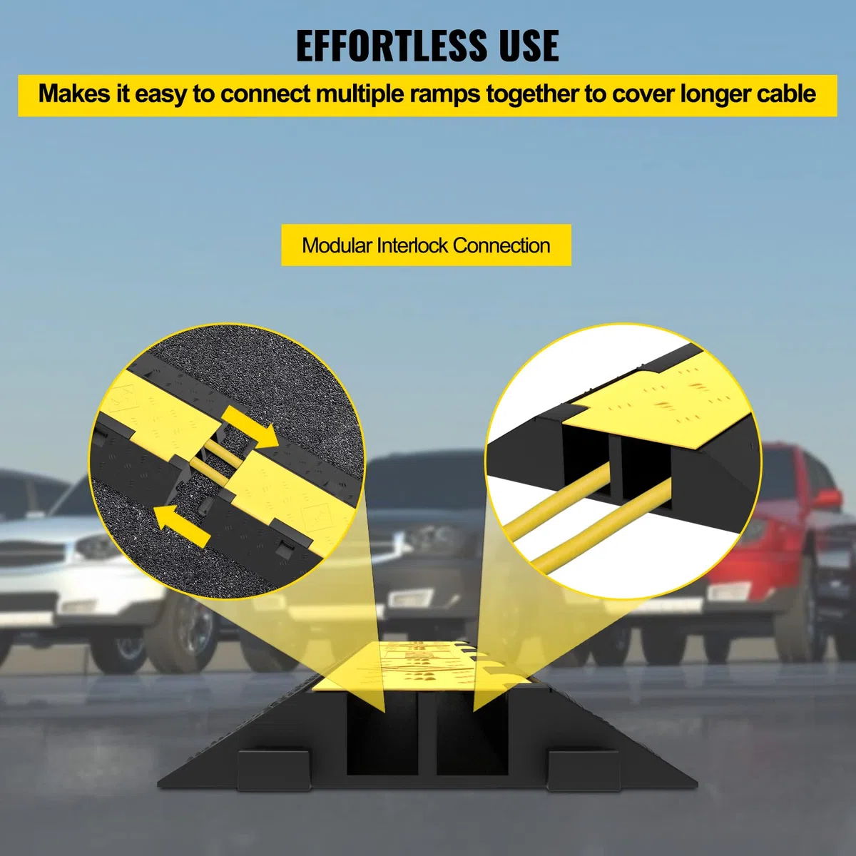 VEVOR Pasacables para Suelo de Caucho y PVC Rampa de Protección de Cables de 2 Canales 2 Piezas Protector de Cable para Suelo Carga de 4,989 kg Rampa de Cable 101 x 24,5 x 5 cm Reductor de Velocidad