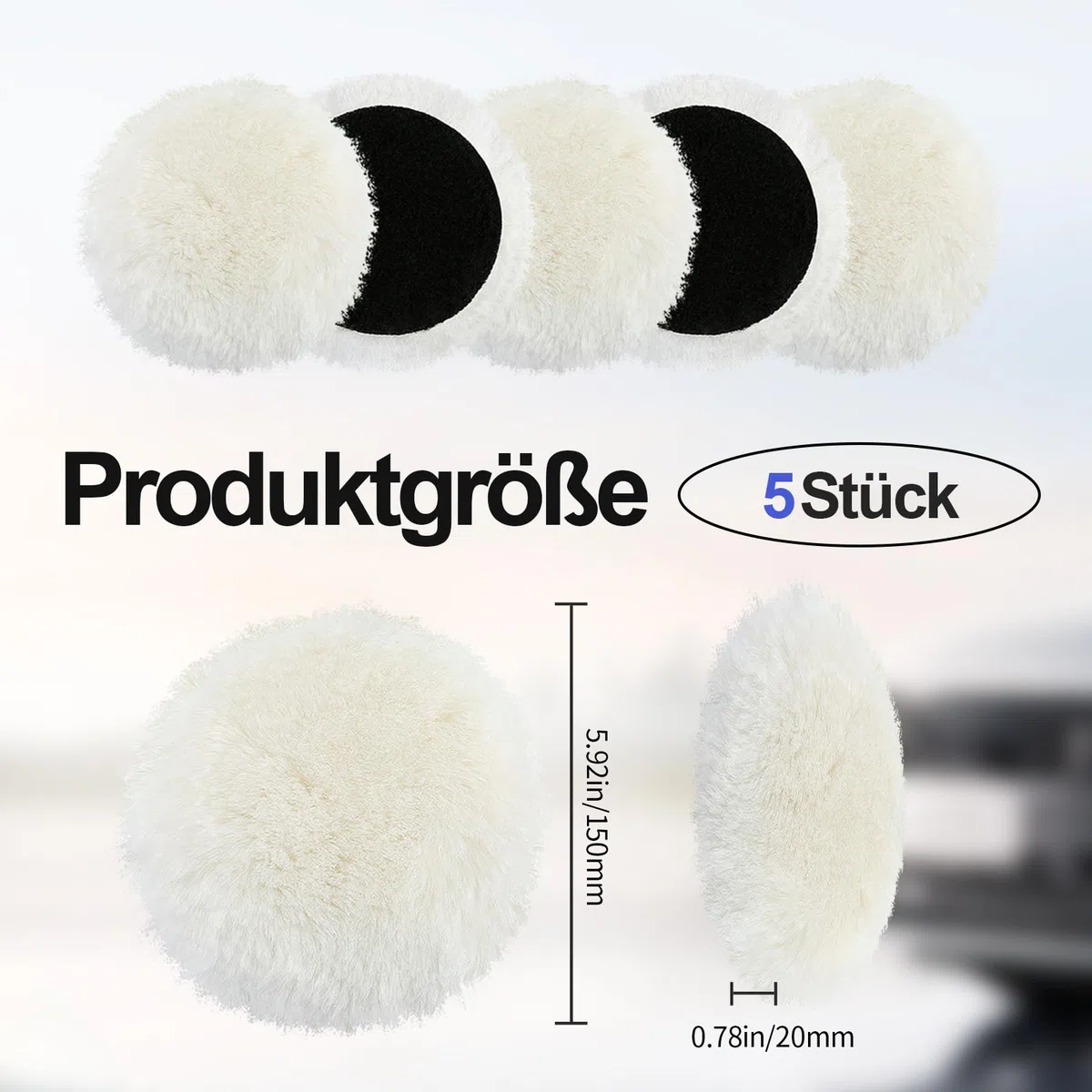 Almohadillas de pulido de 150 mm, 5 unidades de lana de cordero, almohadillas de pulido, almohadillas de pulido, compatibles con lijadora excéntrica Bosch, para coche, faros de coche, suelos