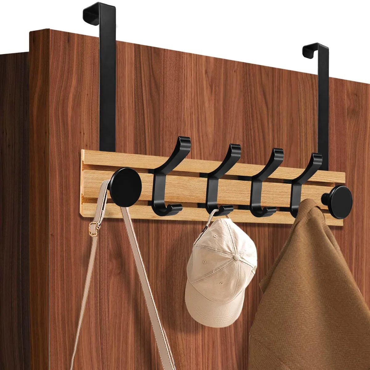Gancho para puerta para colgar, perchero de puerta de madera con 6 ganchos, gancho para puerta interior, sin taladrar ropa, toallas y sombreros, gancho para puerta para baño, pasillo, dormitorio