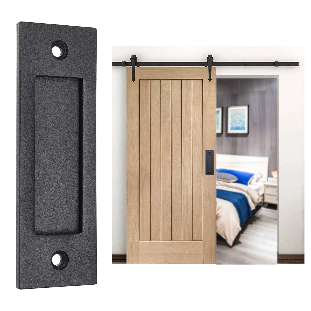Eco-Fused 2x Tiradores de Dedo para Puertas Corredizas de Granero (Negro) con Tornillos Autorroscantes: Mango de Acero Sólido de 6 pulgadas con Base Plana - Fácil de Instalar