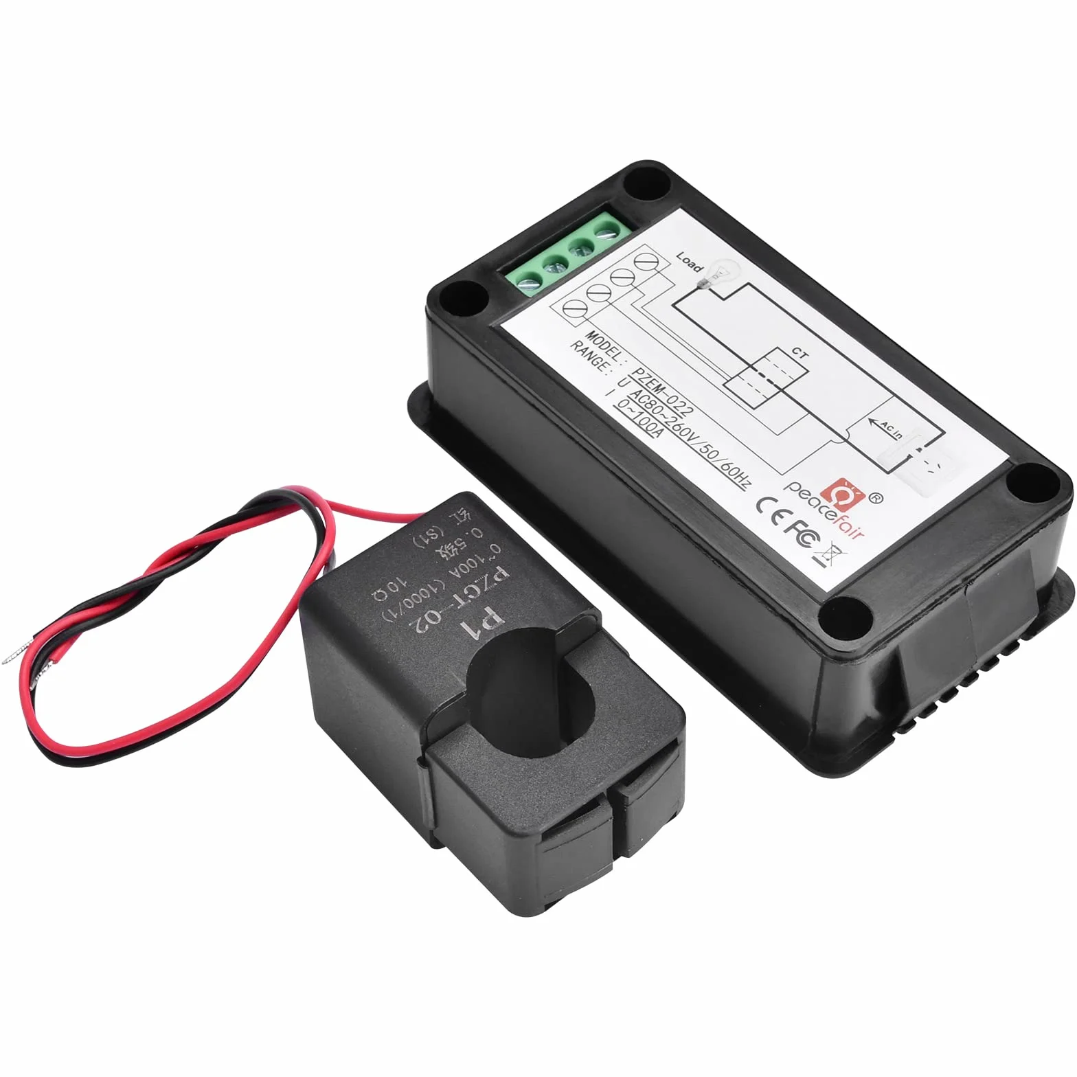 Aideepen LCD Amperímetro digital Voltímetro AC 80-260V 100A, Medidor de potencia 6 en 1 de electricidad para el hogar, Tipo abierto Medidor de energía CT