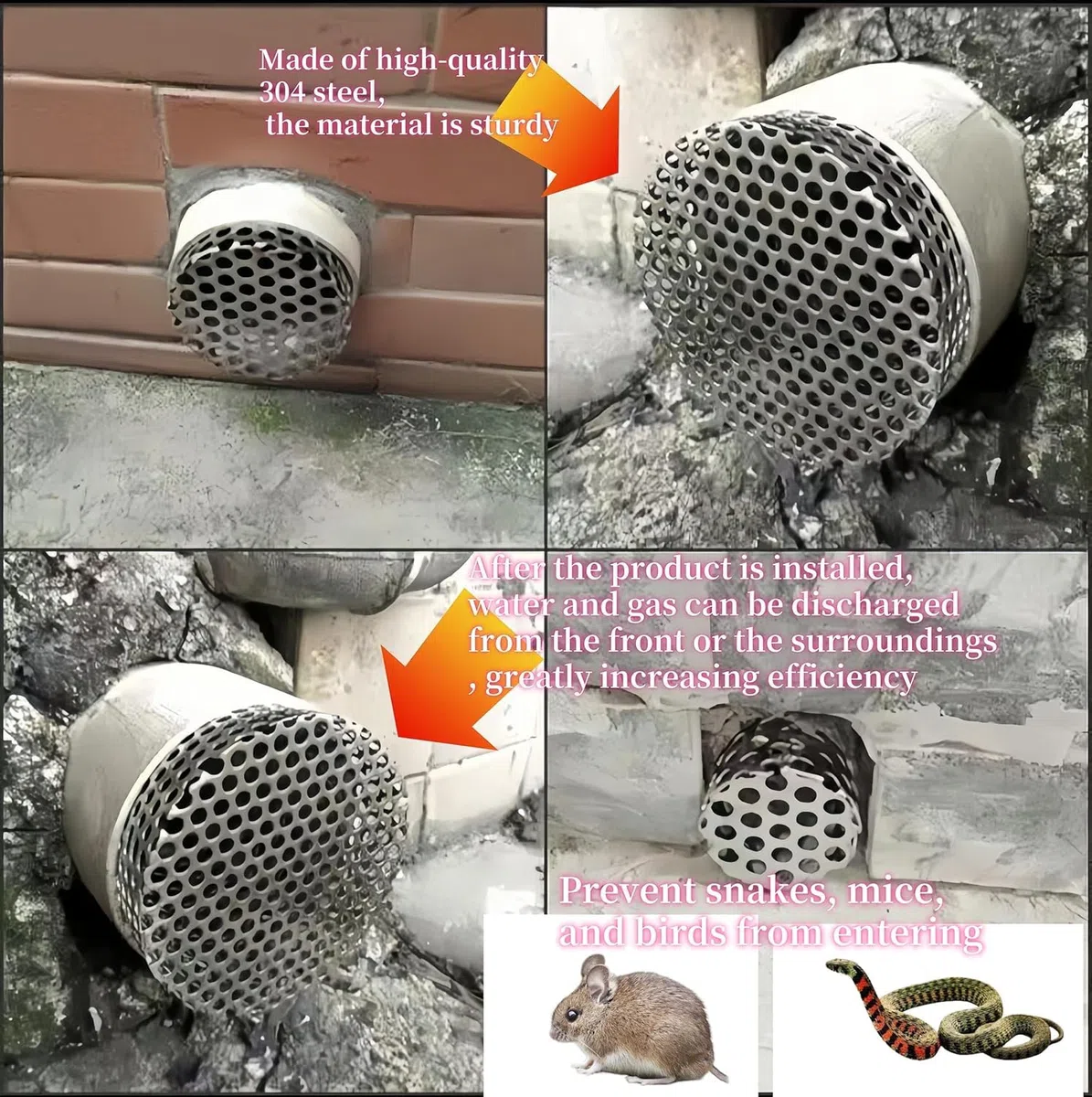 Protectores de canalón Downsport – Filtro de acero inoxidable, protectores de canalón para evitar el bloqueo de las hojas, evitan que las serpientes, ratones y pájaros entren en la casa a través de
