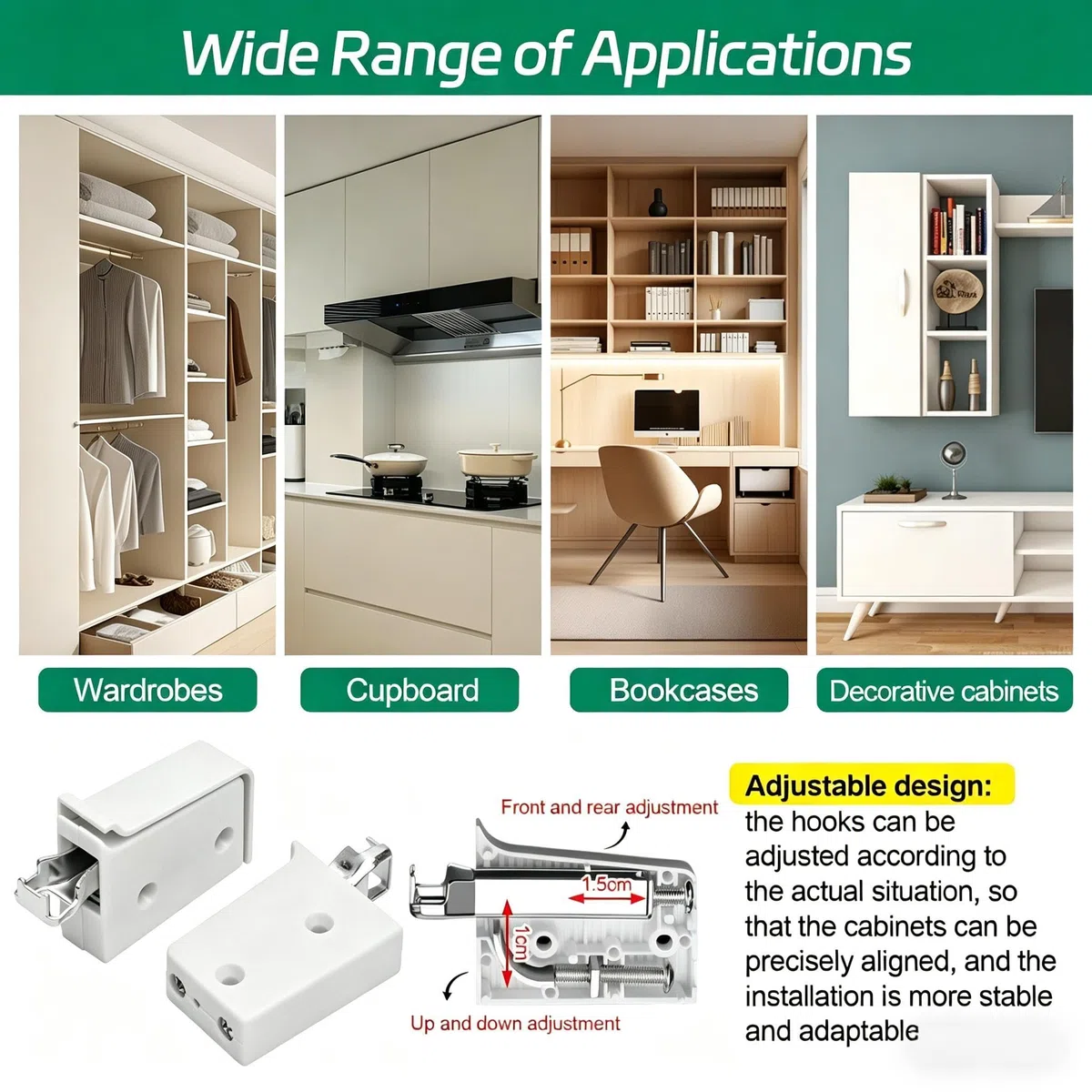 6 Piezas Juego de Soportes para Armarios Colgantes Gancho Ajustable para Armarios Soporte de Pared Tornillo de Expansión Kit Completo Cantidad Abundante Apto para Cocina Baño y Sala de Estar