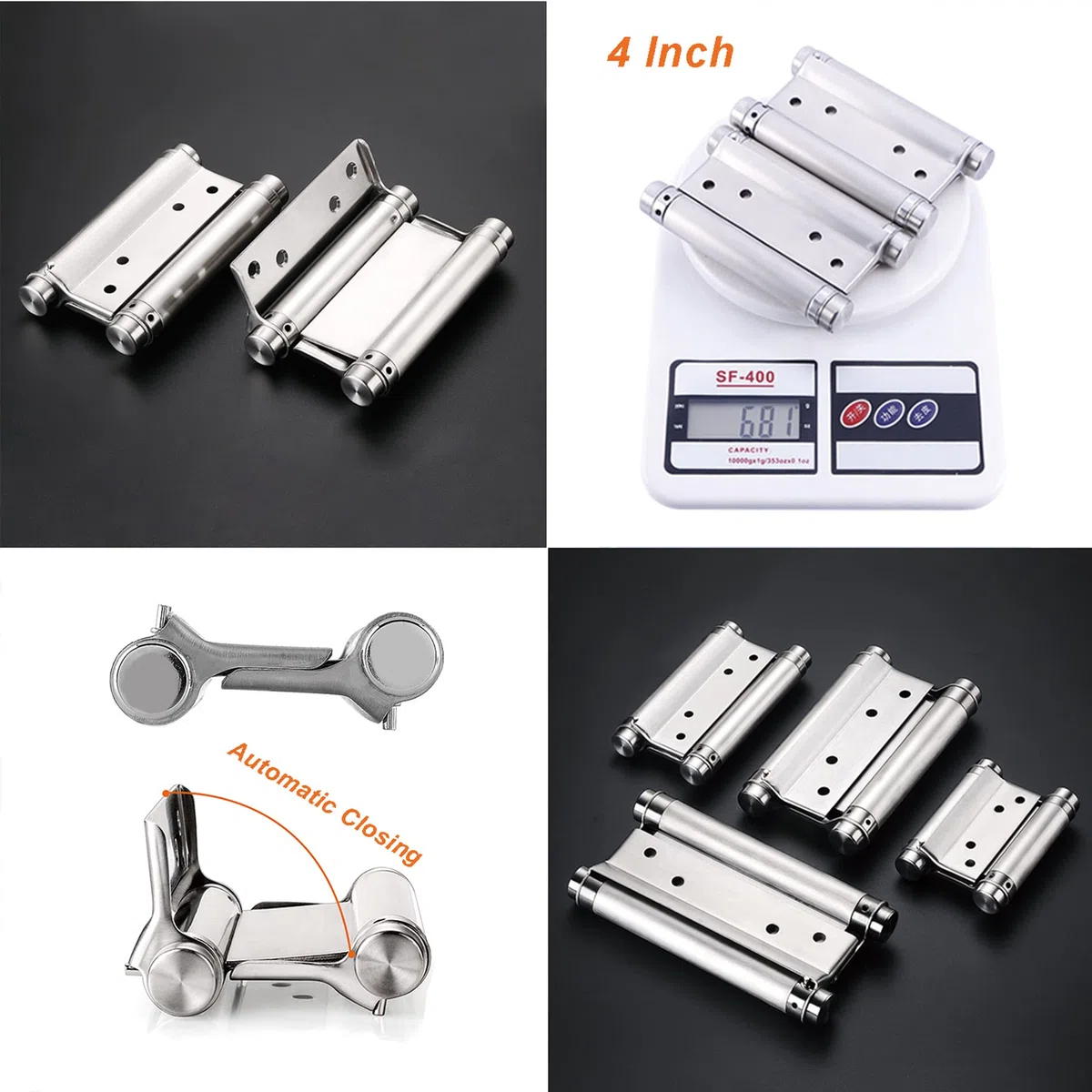 Bisagras de Acero Inoxidable de Doble Acción para Puerta Abatible Bisagra (102mm) de Cierre Automático para Puertas Oscilantes de Mostrador Saloon Café Bar Hasta 16kg (2 PCS)