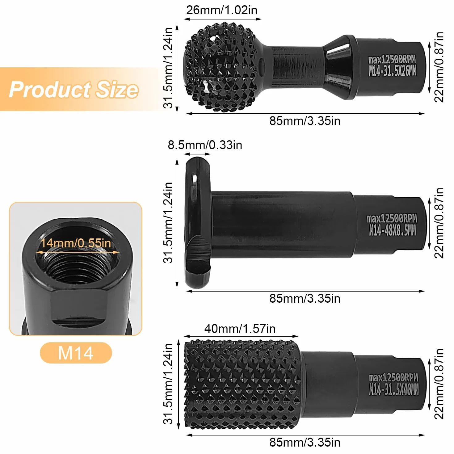 3 Piezas Fresa de Punta Esférica Kit, Abridor de Agujeros, Amoladora y Ranuradora de Bolas, Kit Combinado M14, Fresas para Madera, para Trabajar la Madera, Tallar la Madera