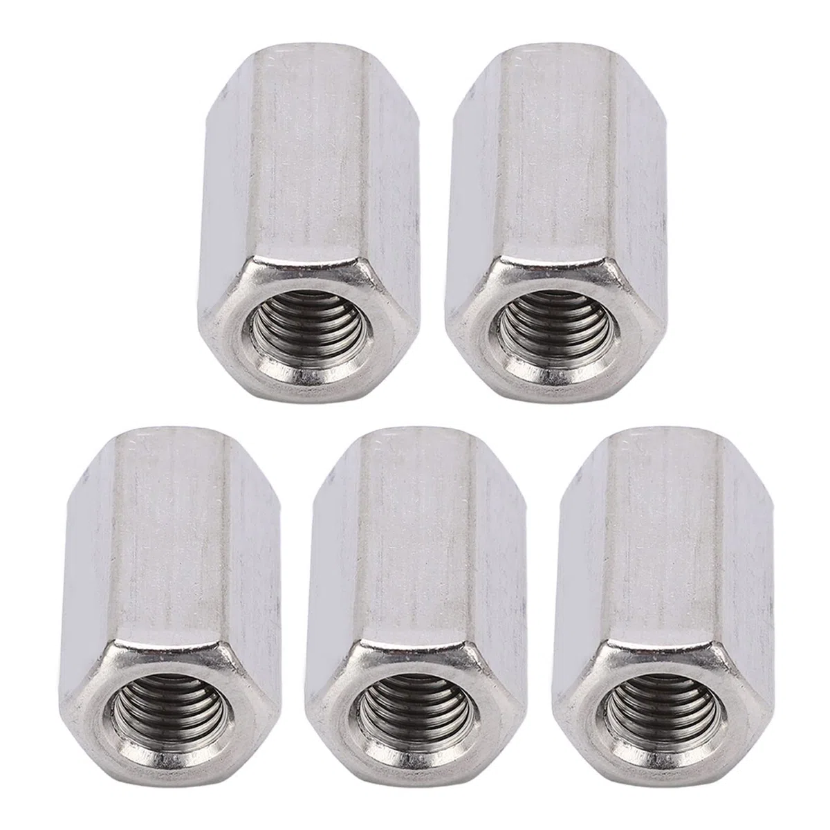 5PCS Tuercas Hexagonales de Acoplamiento, M10 X 1.5 L30mm Tuercas Hexagonales Métricas de Acoplamiento, Tuercas Conectoras de Acero Inoxidable, Tuercas Roscadas de Acoplamiento de Varilla