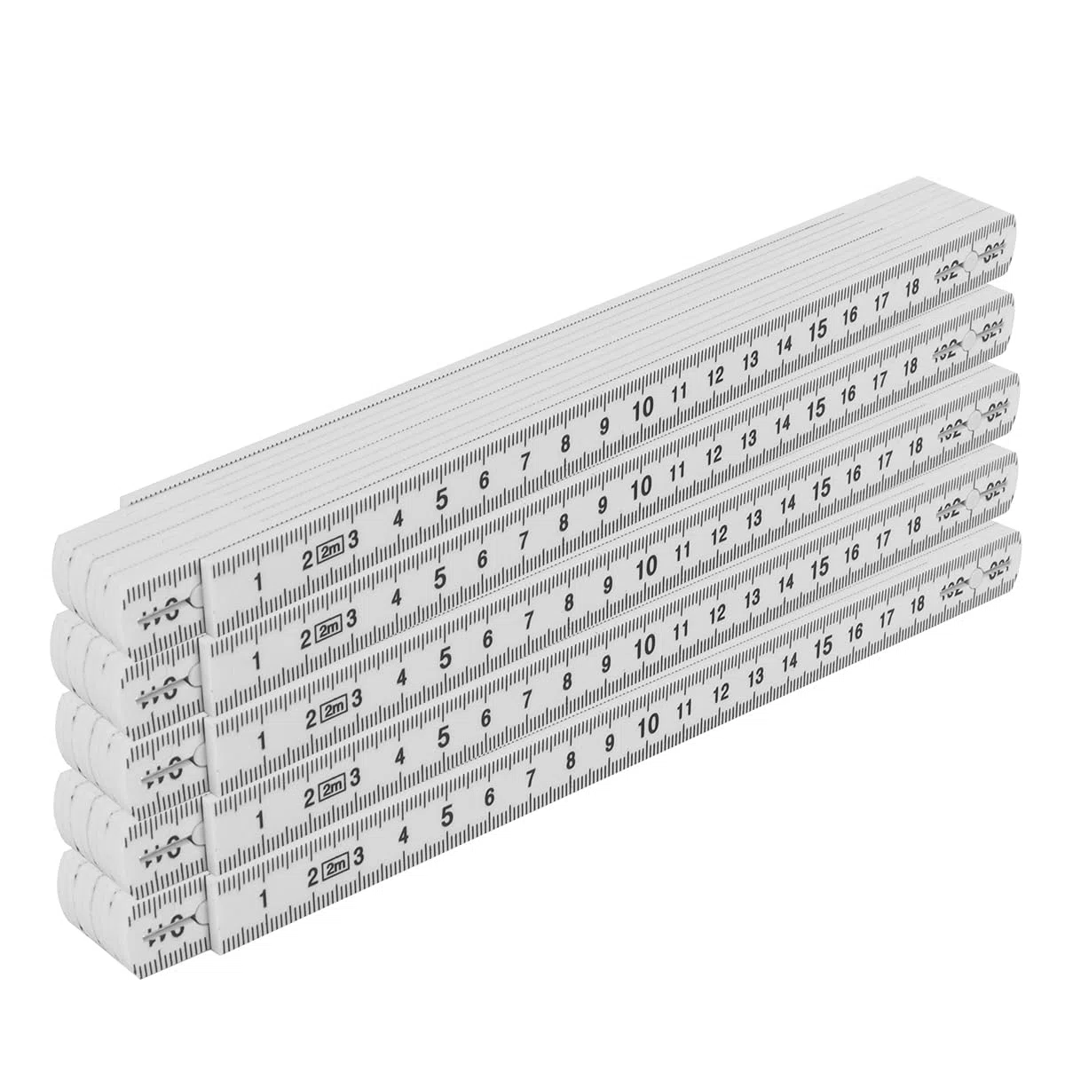Regla plegable de 5 piezas, 2 m, de plástico y fibra de vidrio, blanca