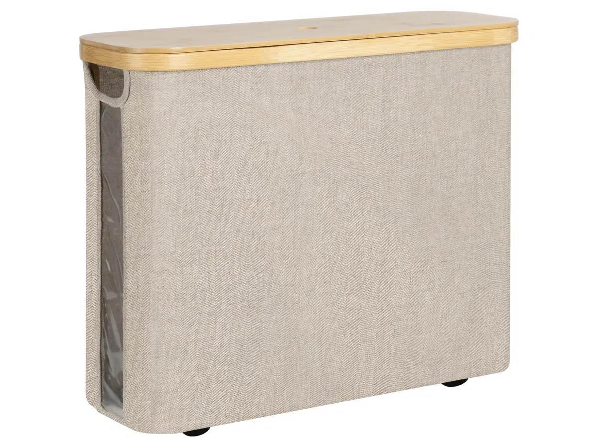 StorageWorks Cesto para Papel Higiénico con Tapa de Bambú (Capacidad 12 Rollos), Organizador de Accesorios para Baño, Cesta Papel Higienico de Baño, 44x18x37.5 cm, Combinación marrón y Beige