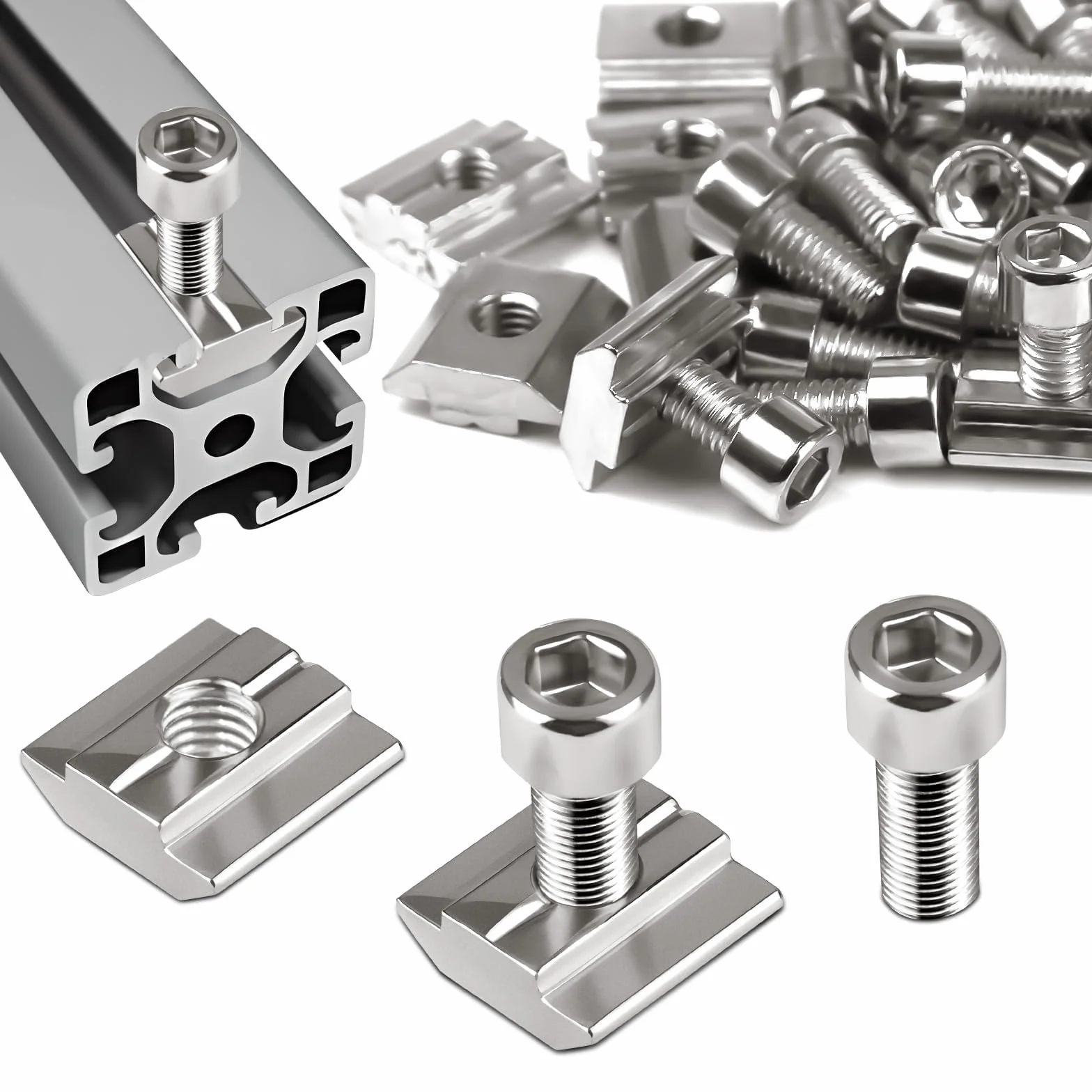 SWTYExt 60 Piezas Carbono Tuerca de Ranura Set 30 Piezas Tuerca en T M6 Tuercas Deslizantes y 30 Piezas Tornillos Serie 30 Deslizante Tuerca para Accesorios de Perfil de Aluminio Perfiles