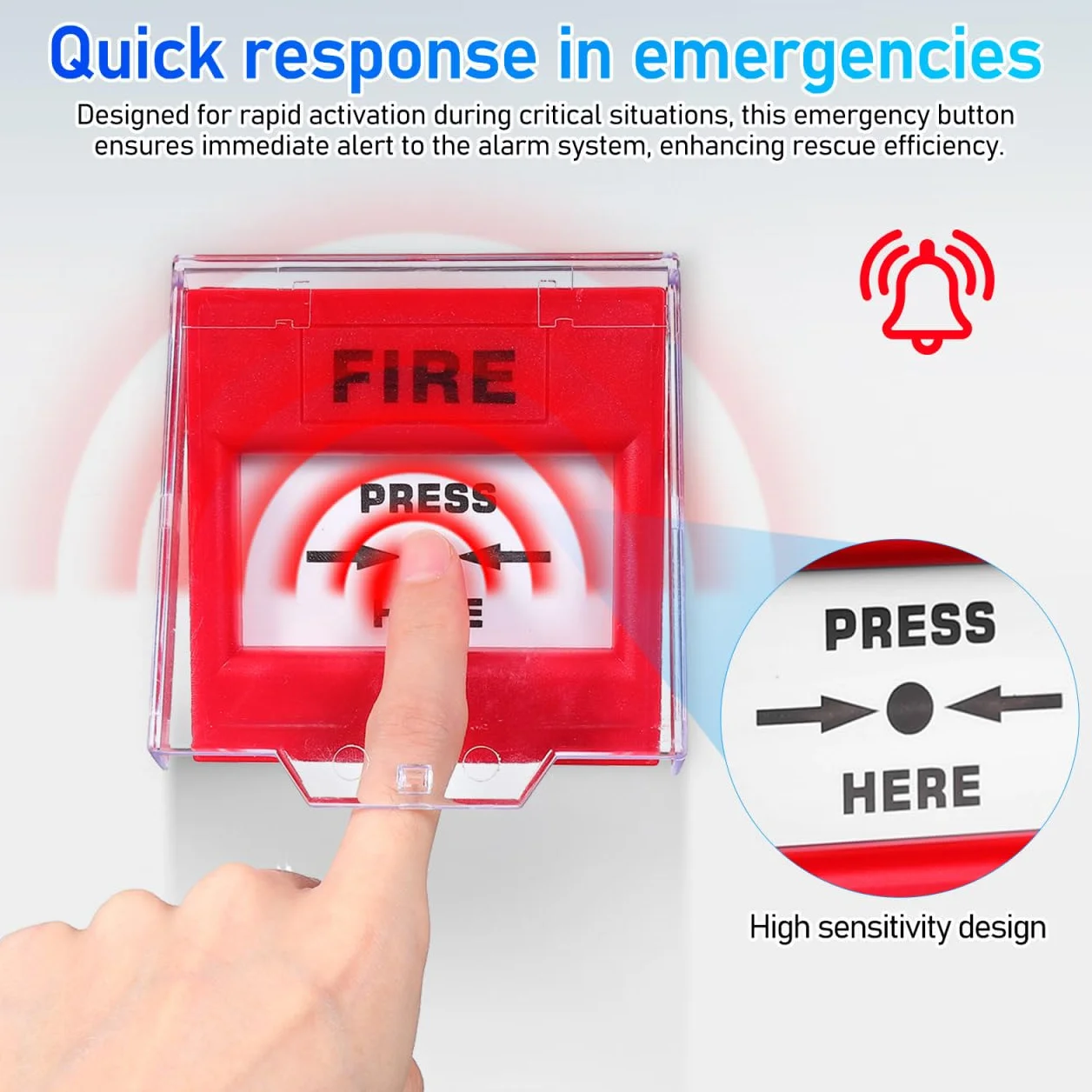 UKCOCO - Botón de alarma contra incendios de cristal con desbloqueo manual de emergencia, controlador eléctrico para hogar, oficina y públicos, diseñado para activación rápida
