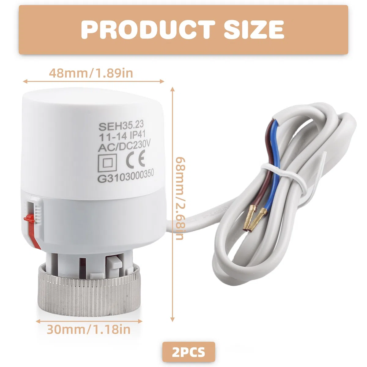 BORDEAG Actuador Térmico de Alto Rendimiento: 2 Unidades Actuador Térmico Eléctrico, Funcionamiento Confortable, Para Calefacción por Suelo (230V, M30x1,5, Blanco)