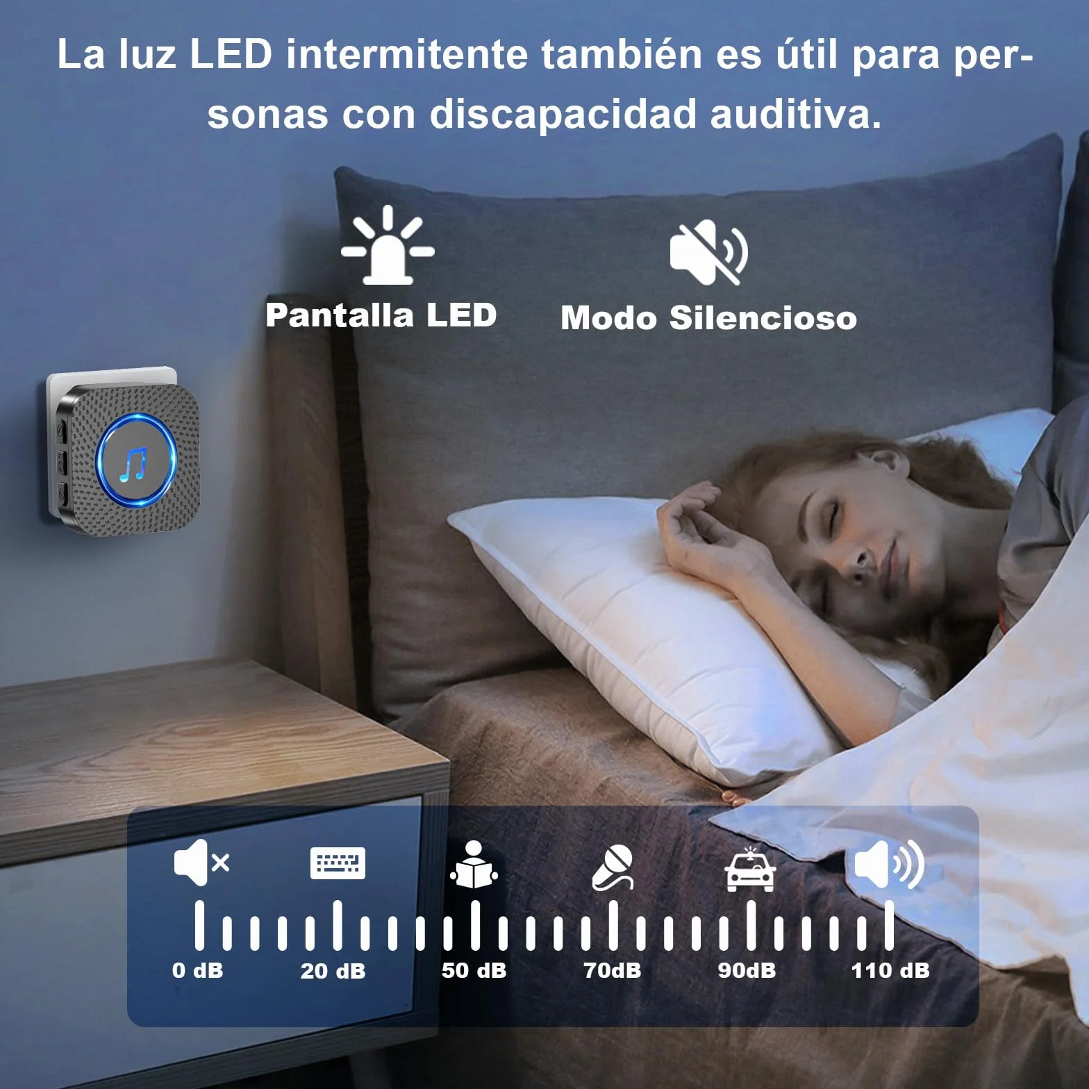 SURFOU Timbre Inalámbrico Exterior Impermeable 400M Alcance 55 Melodías 5 Niveles Volumen LED Negro