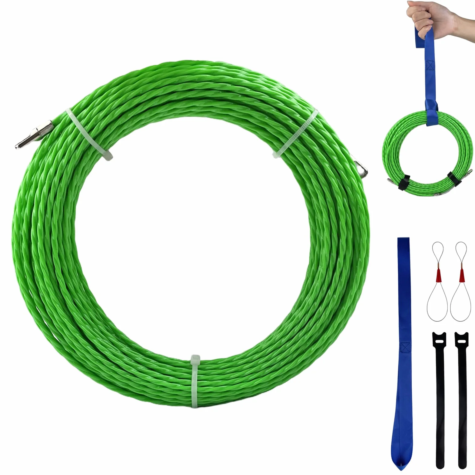 Guia Pasacables 30m, Enhebrador de Alambre Electrico Diámetro 4mm, Guia Dispositivo Pasacables con 2 Muelle Guía, Pasacables Trenzada para Tubería Conducto Cable, Comunicación