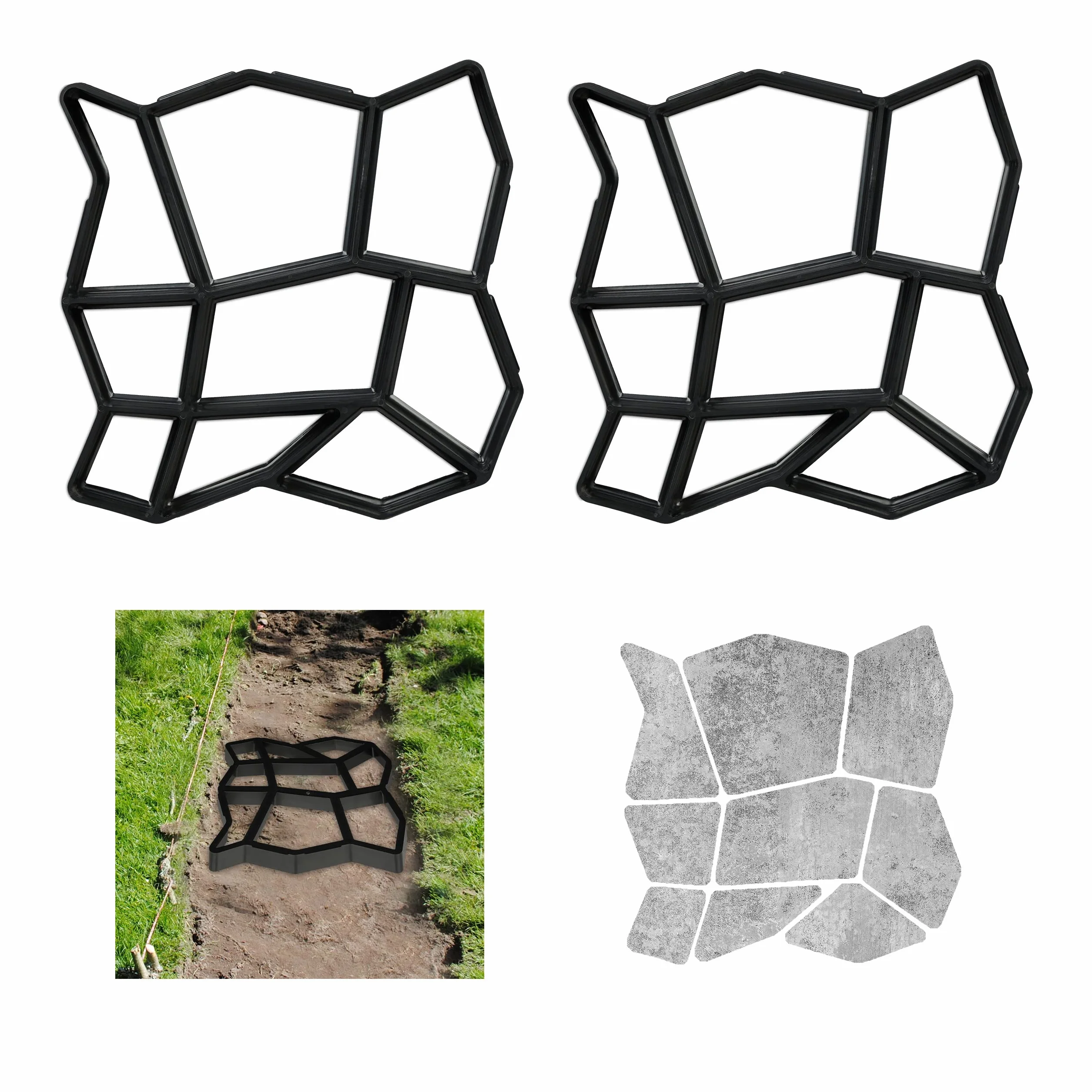 Relaxdays Pack 2 Moldes para Hormigón, Plantillas Cemento, Pavimentación Caminos o Entrada DIY, 4 x 32 x 32 cm, Negro