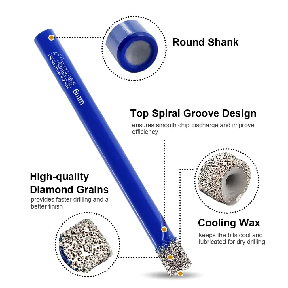 SHDIATOOL Brocas de diamante 6mmx5 8mmx3 con punta de carburo de perforación 6mmx2, Brocas sacanúcleos con vástago